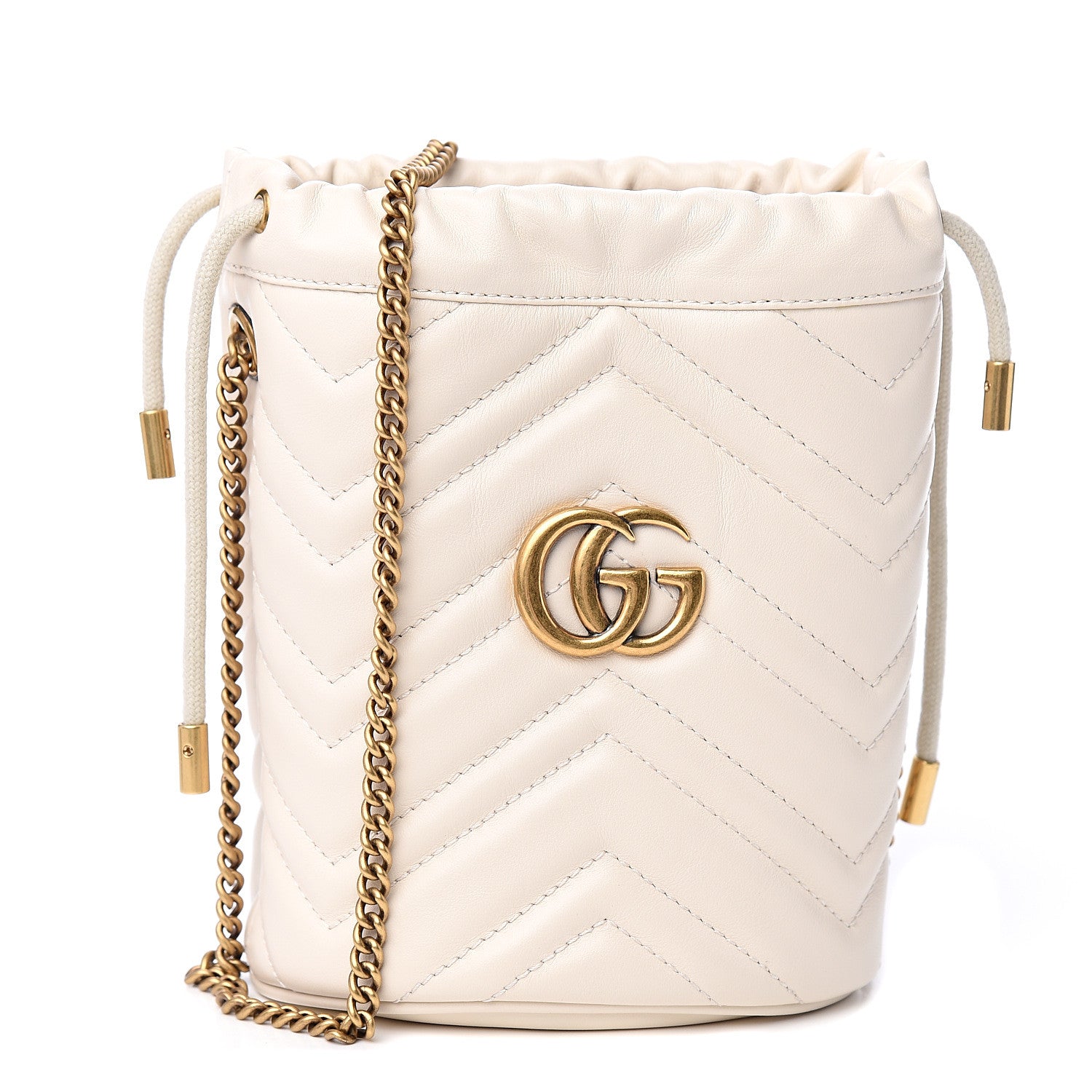 Gucci Calfskin Matelasse Mini GG Marmont 2.0 Bucket Bag White 1 of 10