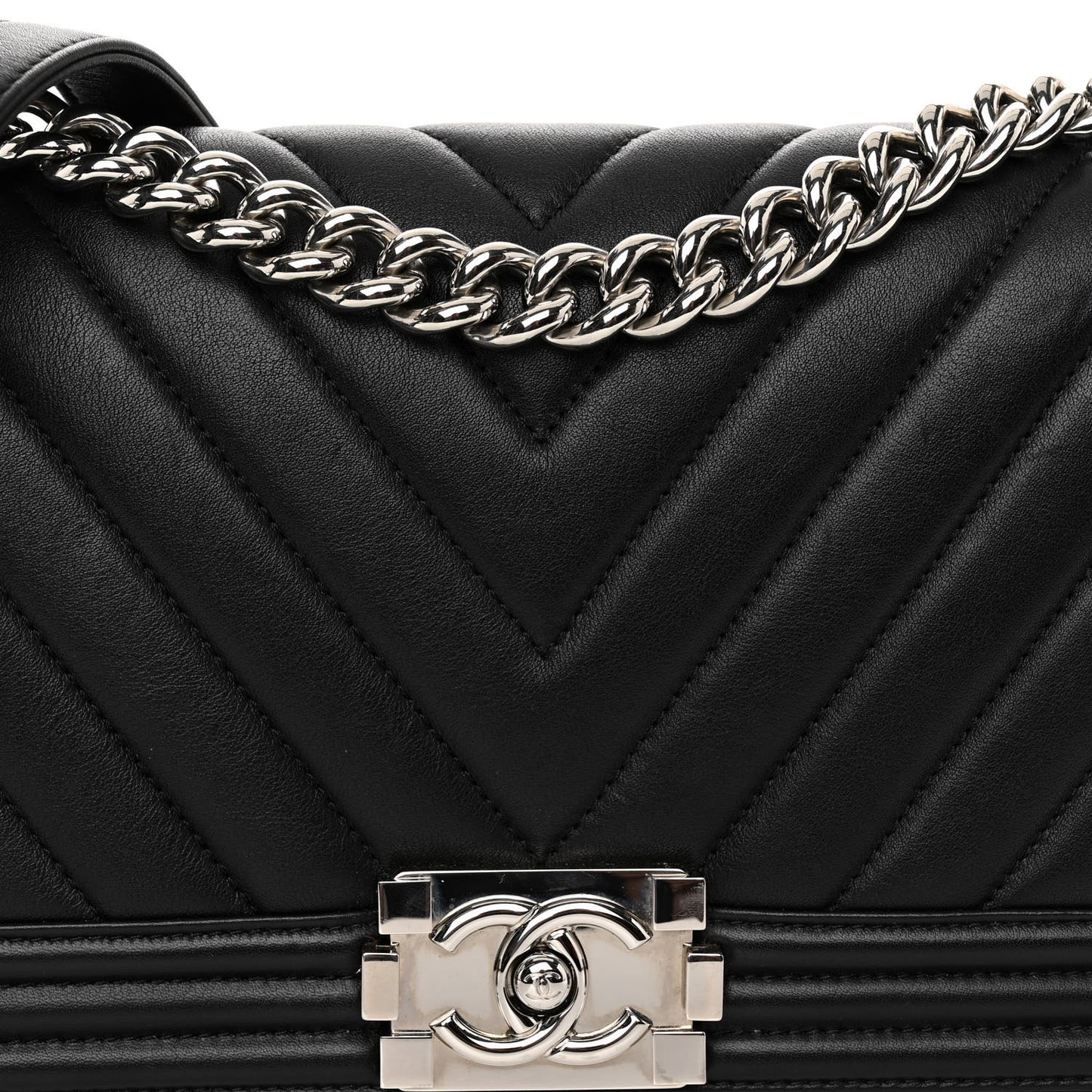 Calfskin Chevron Quilted Medium Boy Flap Black