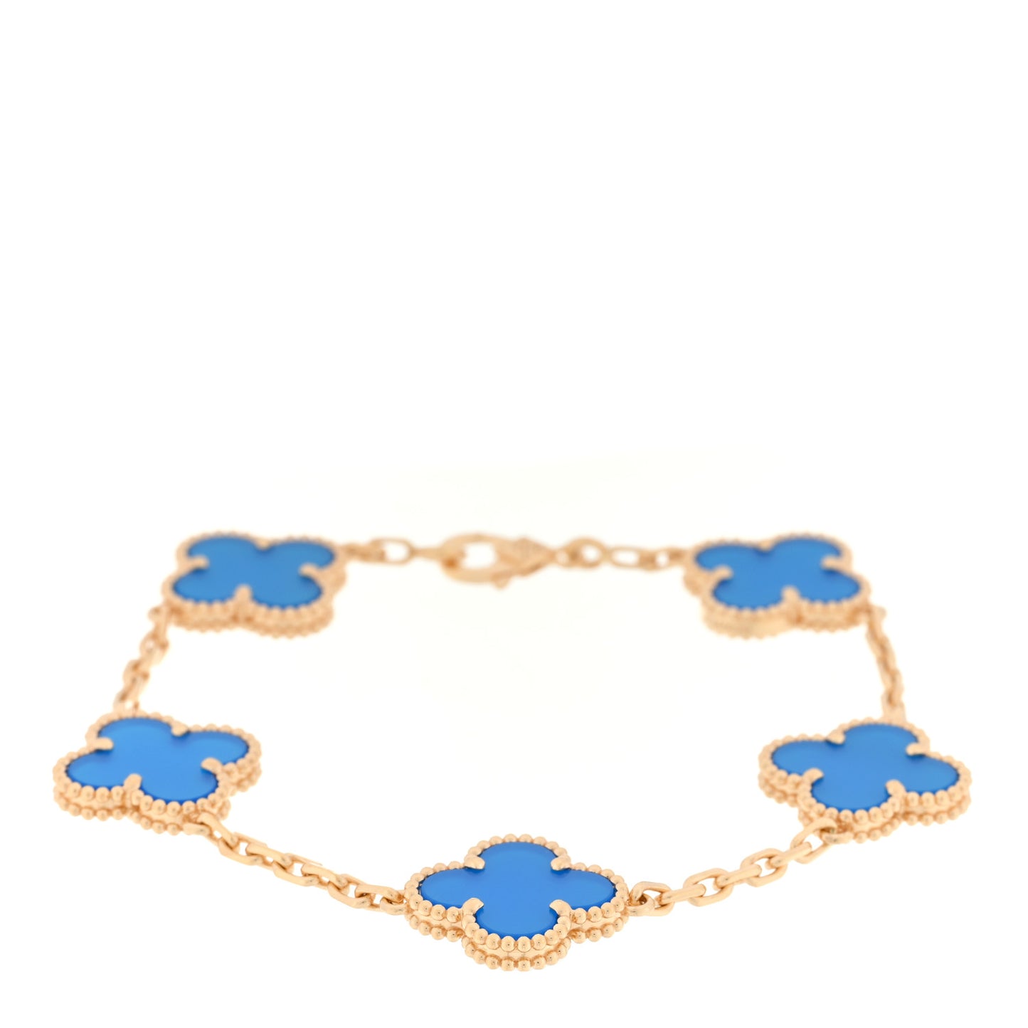 18K Yellow Gold Blue Agate 5 Motifs Vintage Alhambra Bracelet
