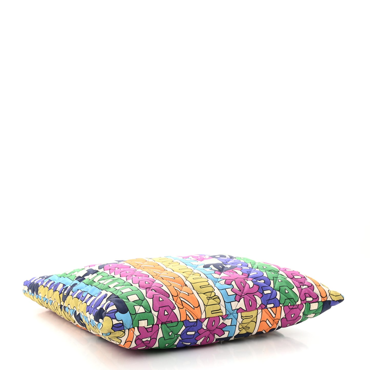 Printed Fabric Quilted Logo Large Shopping Tote Multicolor