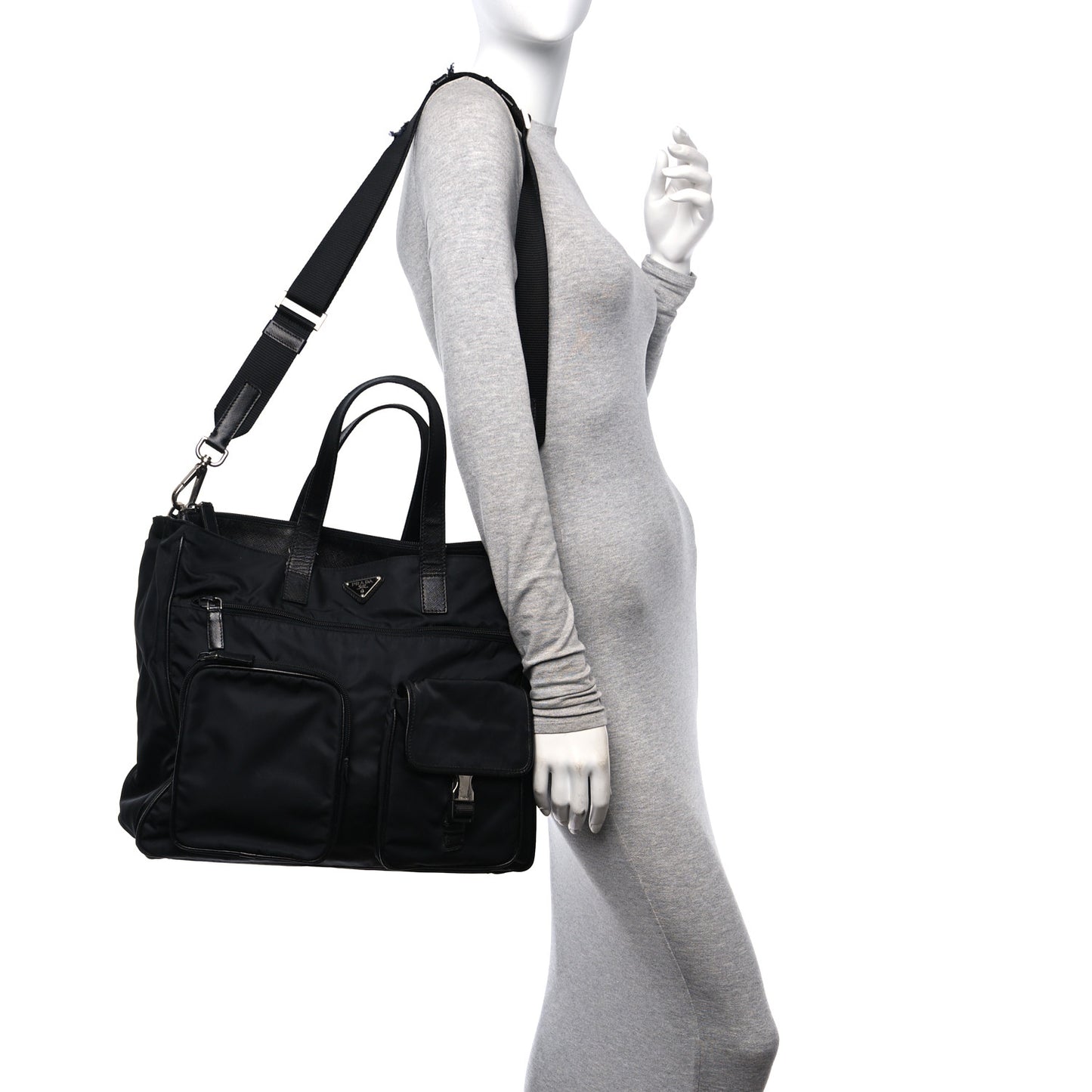 Nylon Saffiano Front Pocket Tote Black