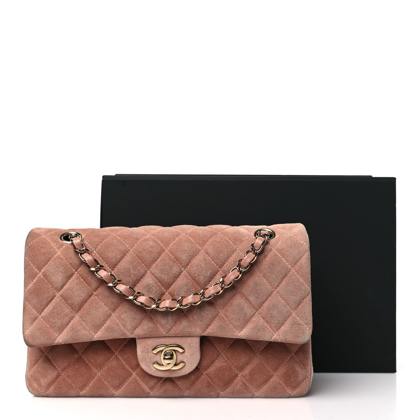 Suede Quilted Medium Double Flap Light Pink