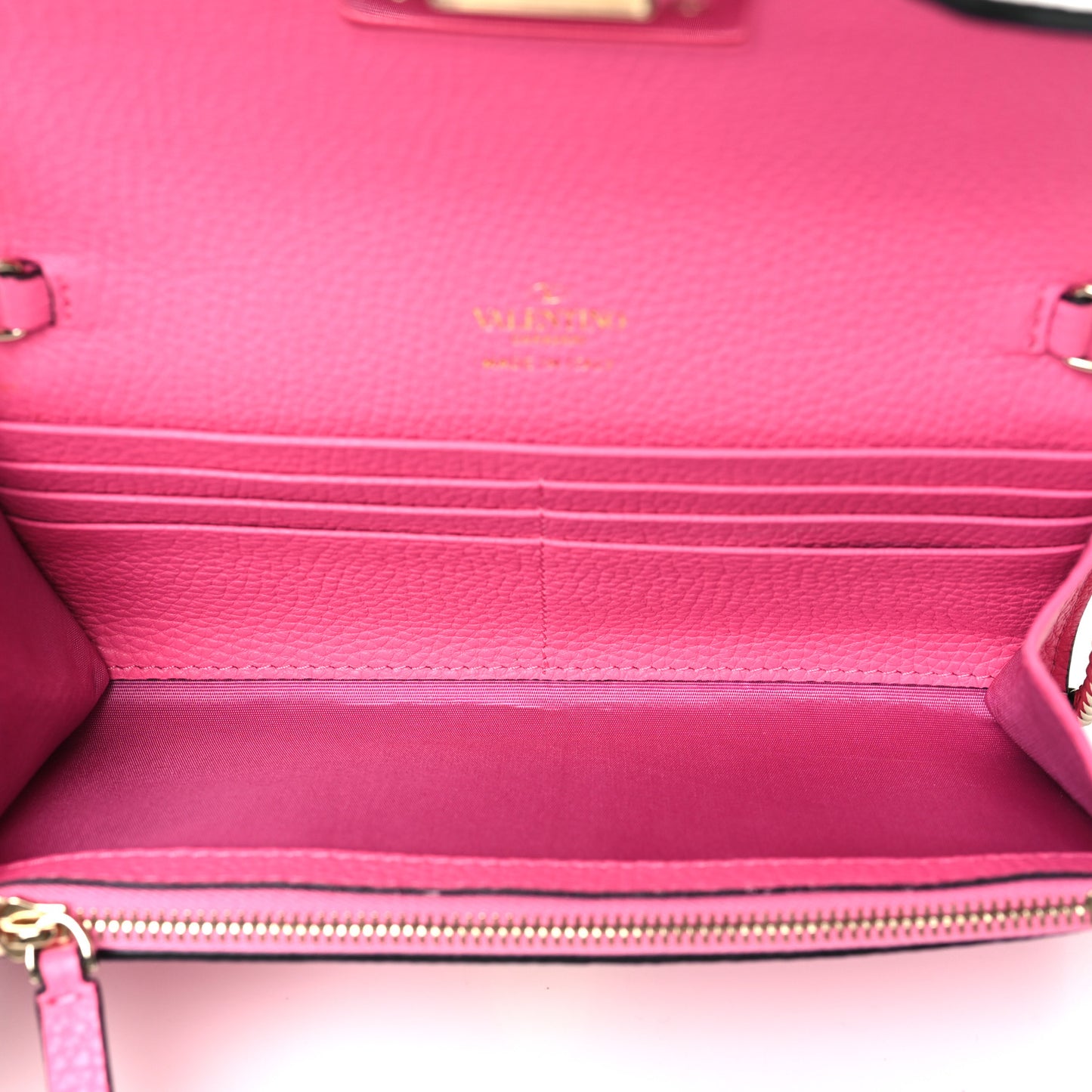 Pebbled Calfskin Rockstud Flip Lock Wallet On Chain Feminine Pink