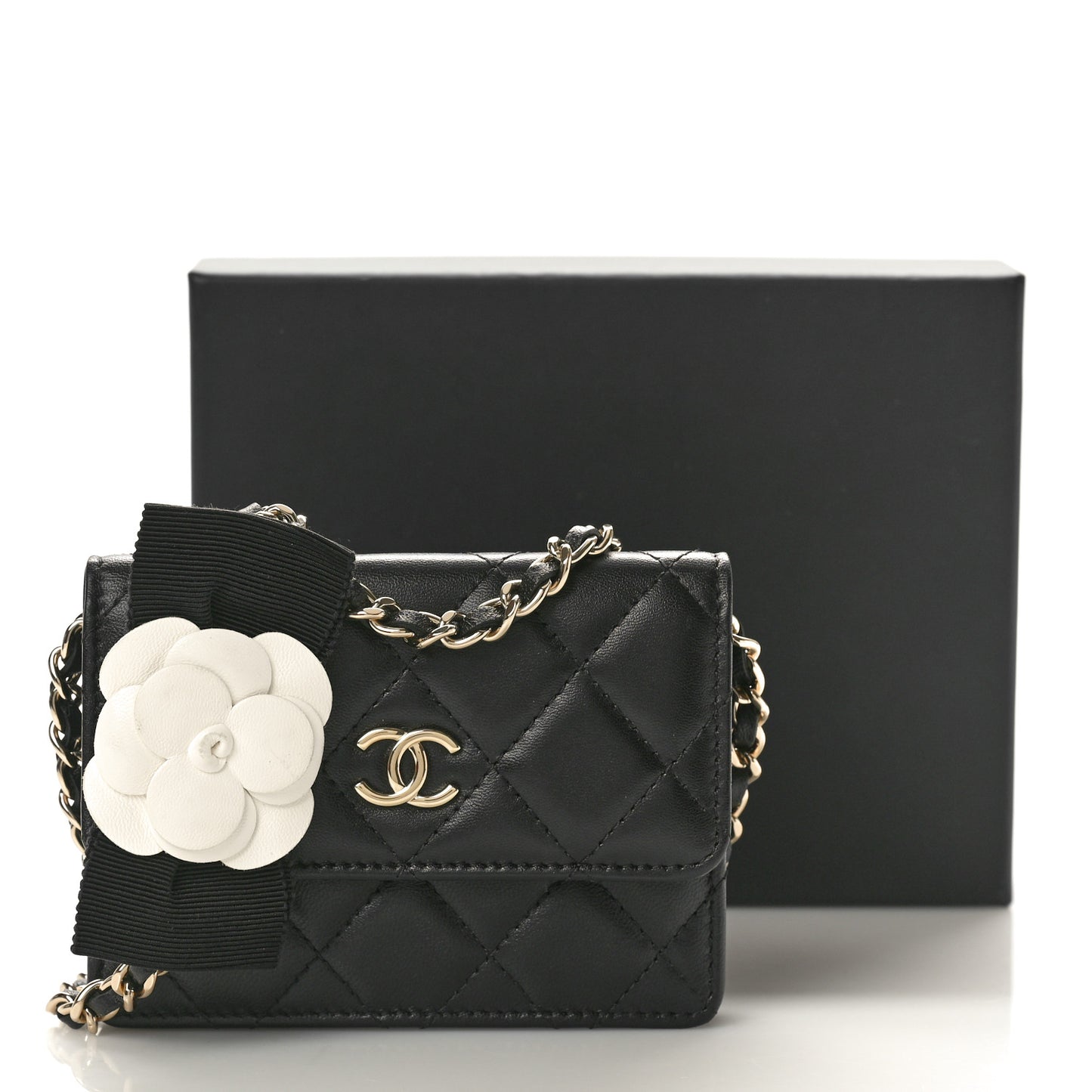 Lambskin Quilted My Chanel Lady Card Holder On Chain Black