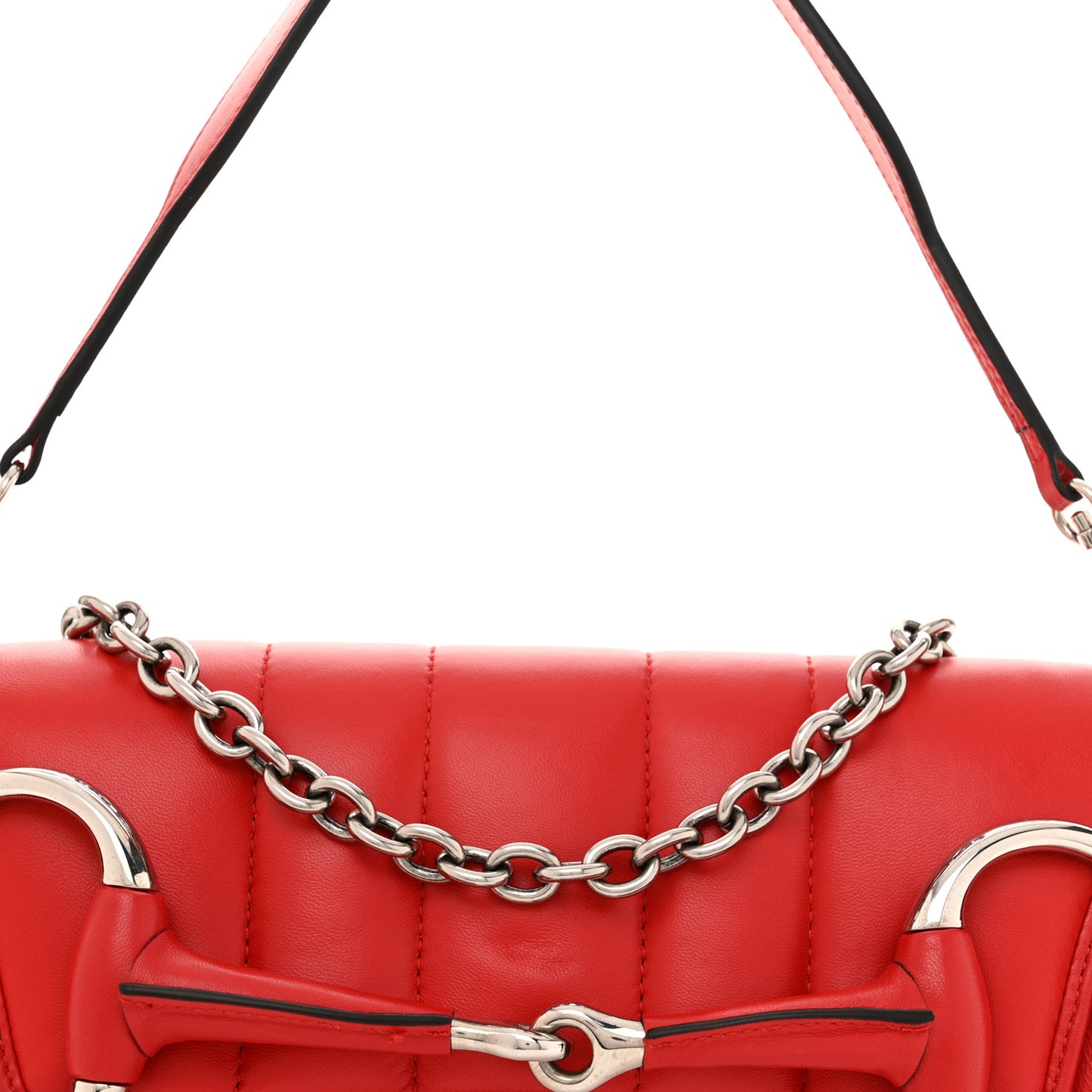 Nappa Vertical Matelasse Medium Maxi Horsebit Chain Shoulder Bag Beret Red