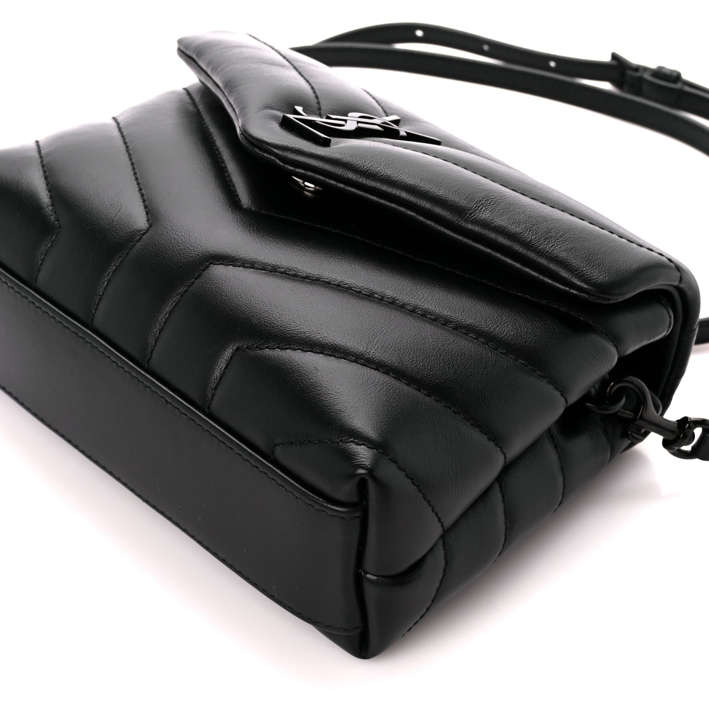Calfskin Y Quilted Monogram Monochrome Toy Loulou Crossbody Bag Black