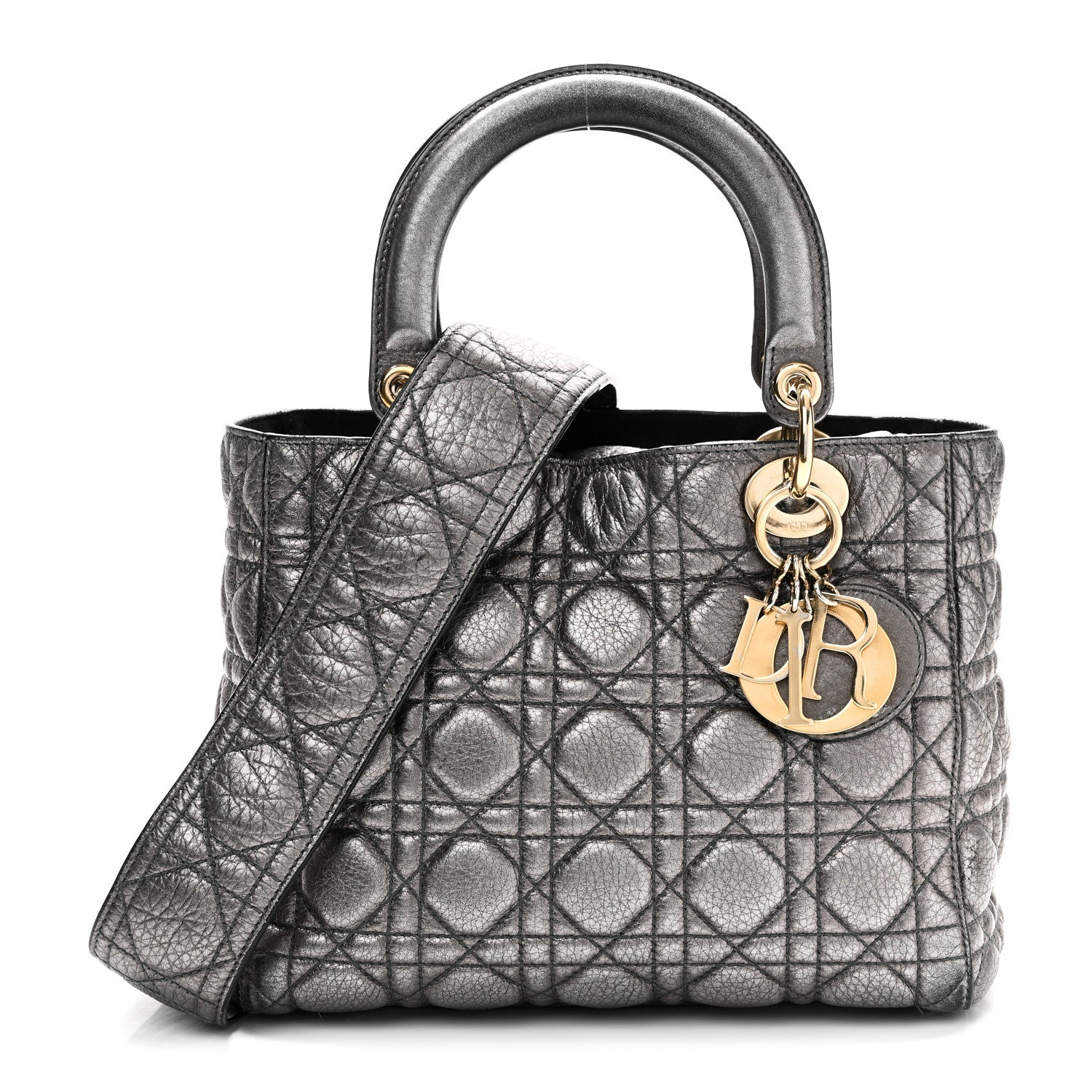 Christian Dior Metallic Grained Calfskin Cannage Medium Supple