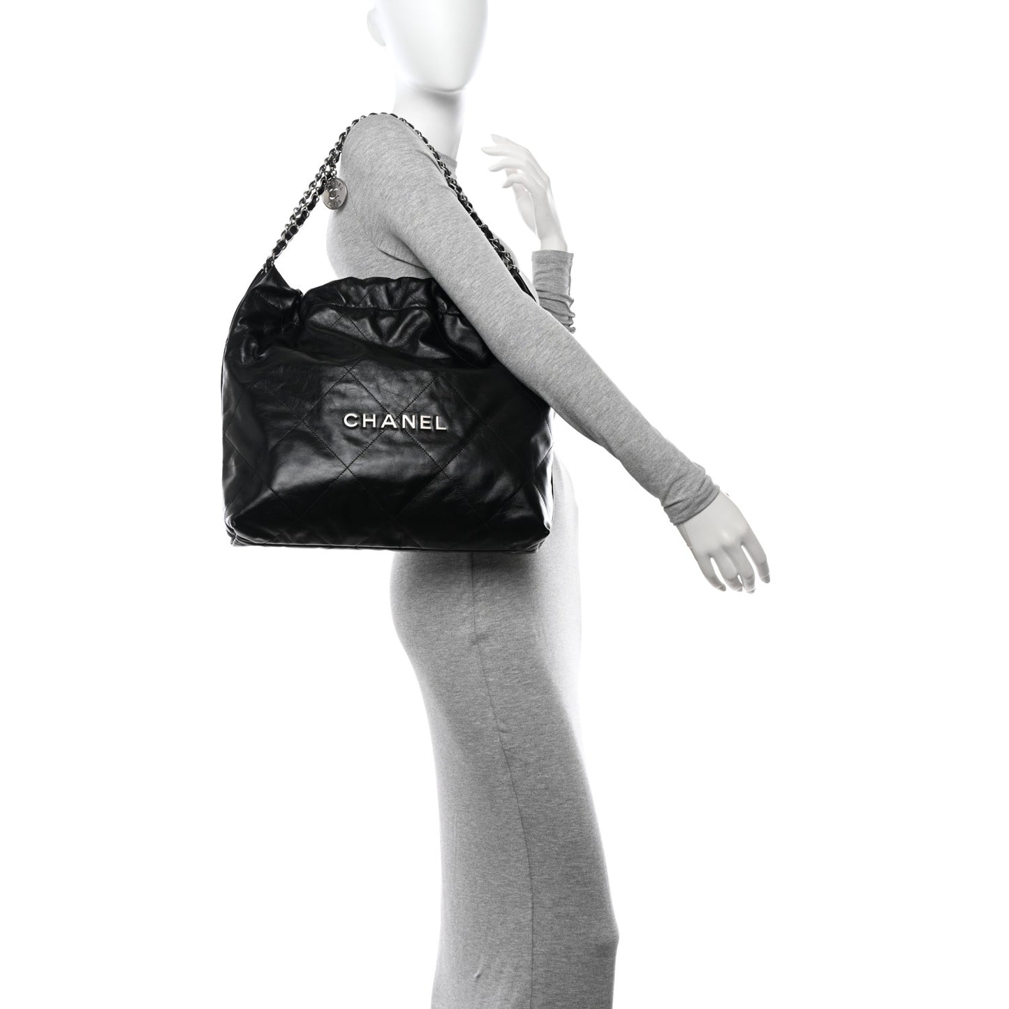 Shiny Calfskin Quilted Chanel 22 Black