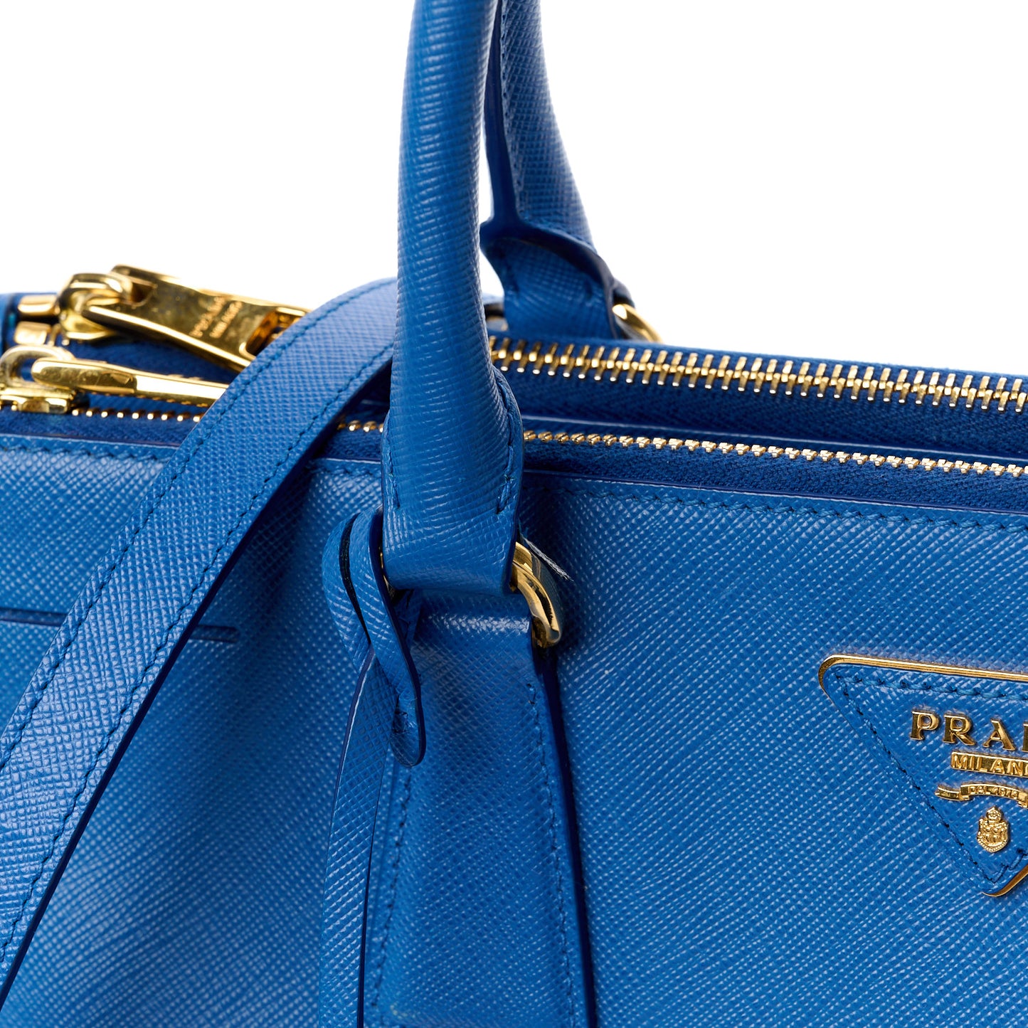 Saffiano Lux Medium Galleria Double Zip Tote Azzurro