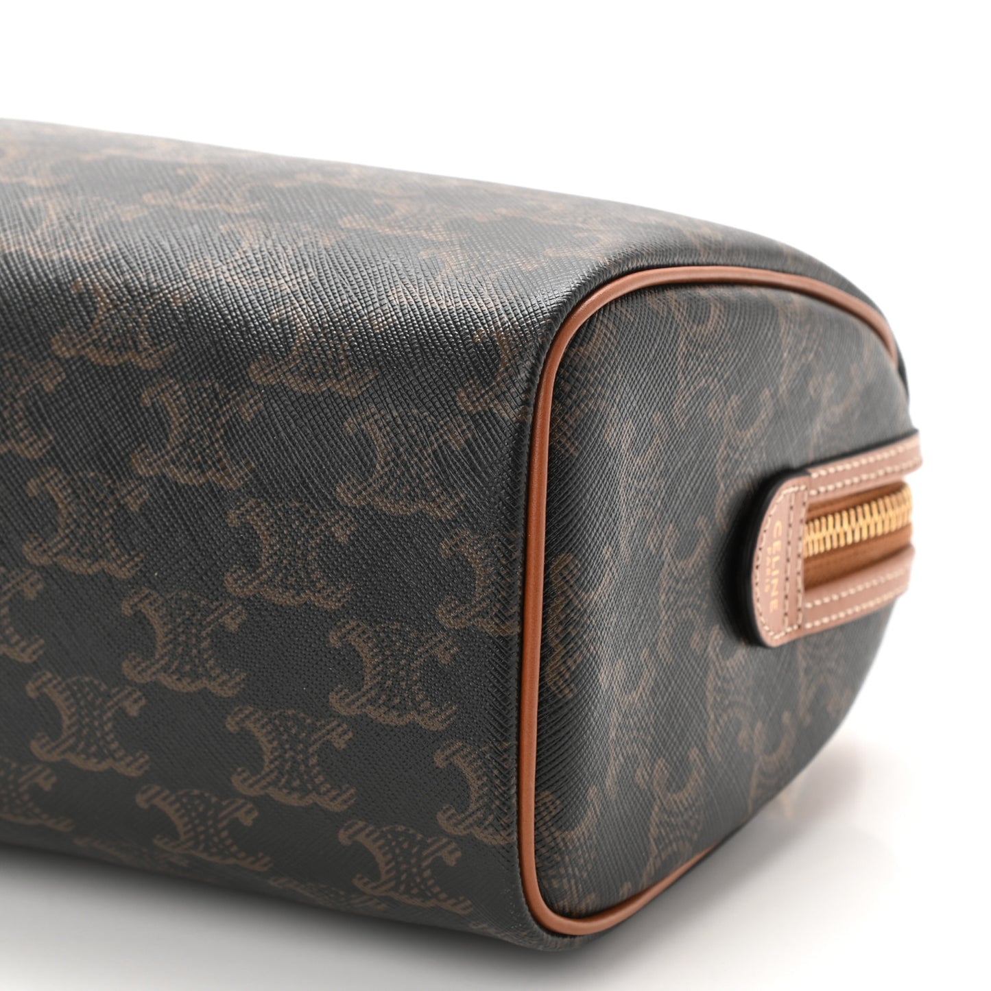 Triomphe Canvas Calfskin Small Boston Bag Tan