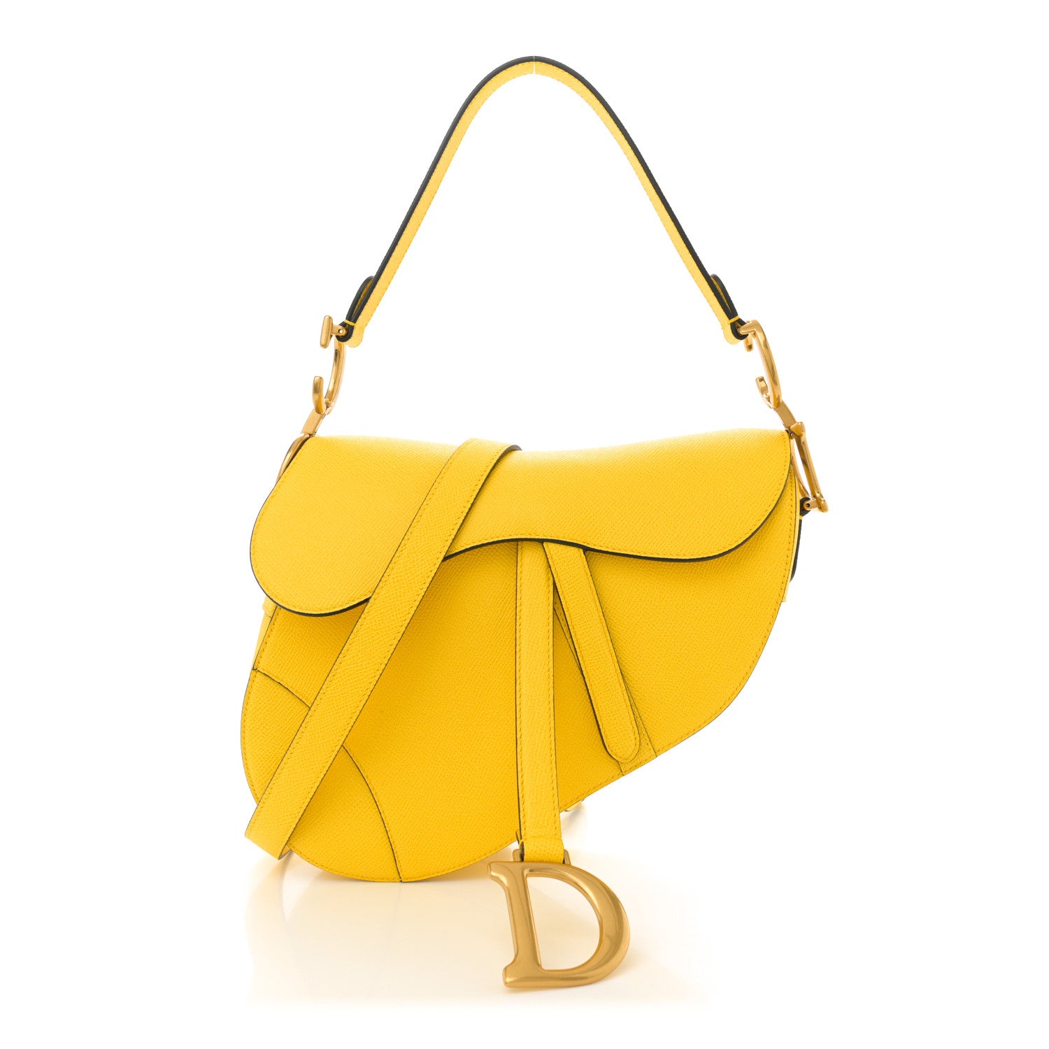 Christian Dior Grained Calfskin Saddle Bag With Strap Yellow