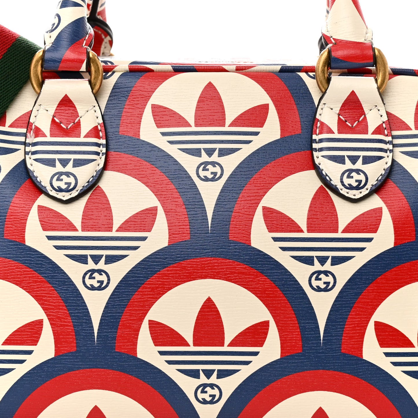 X ADIDAS Shangai Calfskin Web Trefoil Interlocking G Mini Duffle Bag Red White Blue