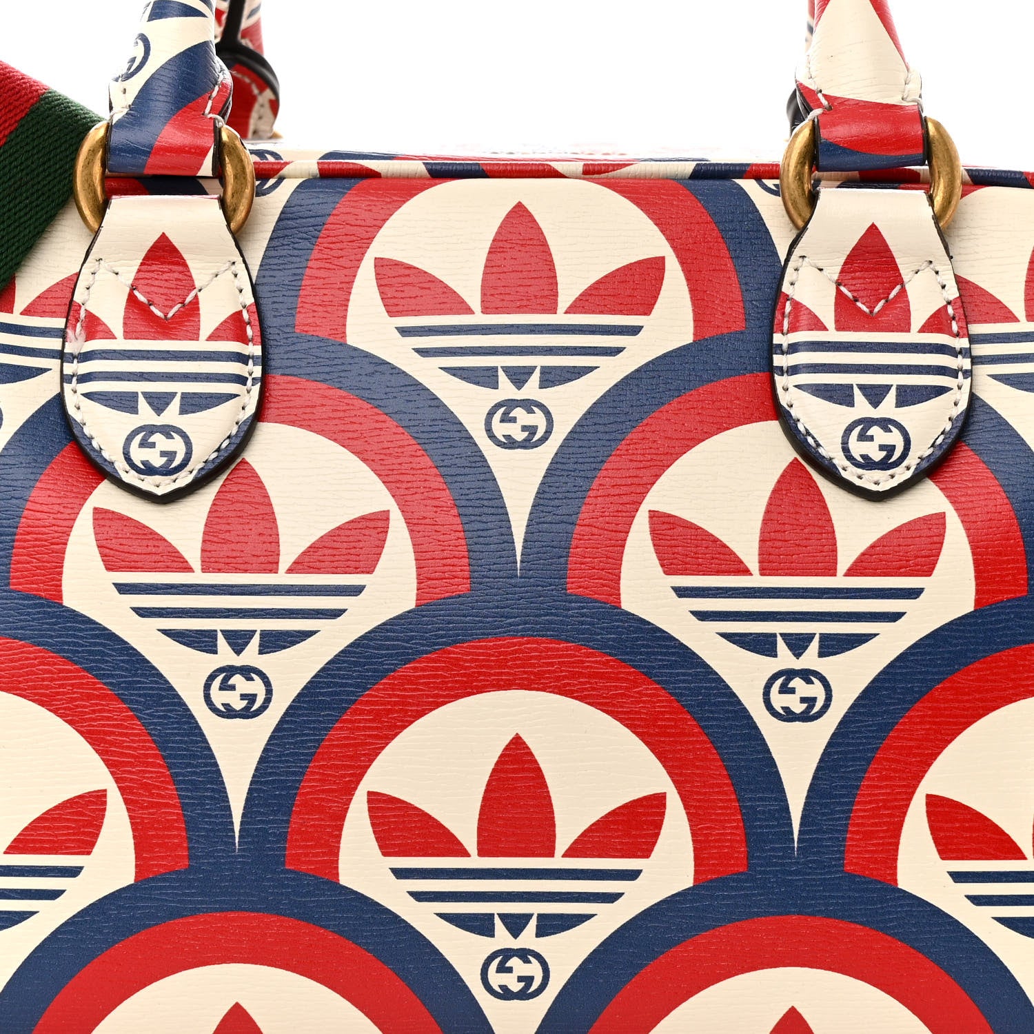 Gucci X ADIDAS Shangai Calfskin Web Trefoil Interlocking G Mini Duffle Bag Red White Blue 9 of 11