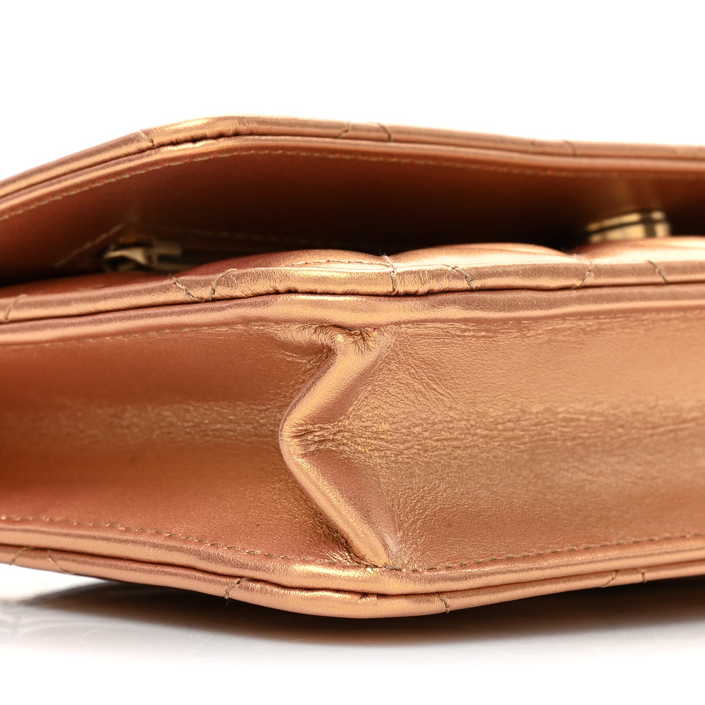 Metallic Lambskin Quilted Wallet On Chain WOC Golden