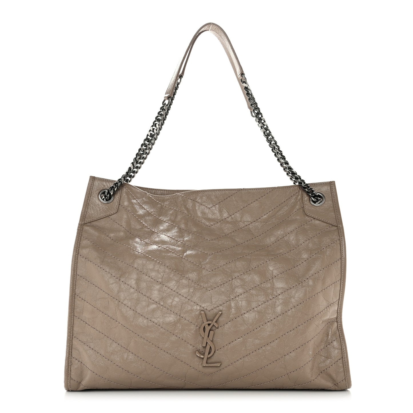 Crinkled Calfskin Matelasse Monogram Large Niki Shopper Tote Dusty Grey
