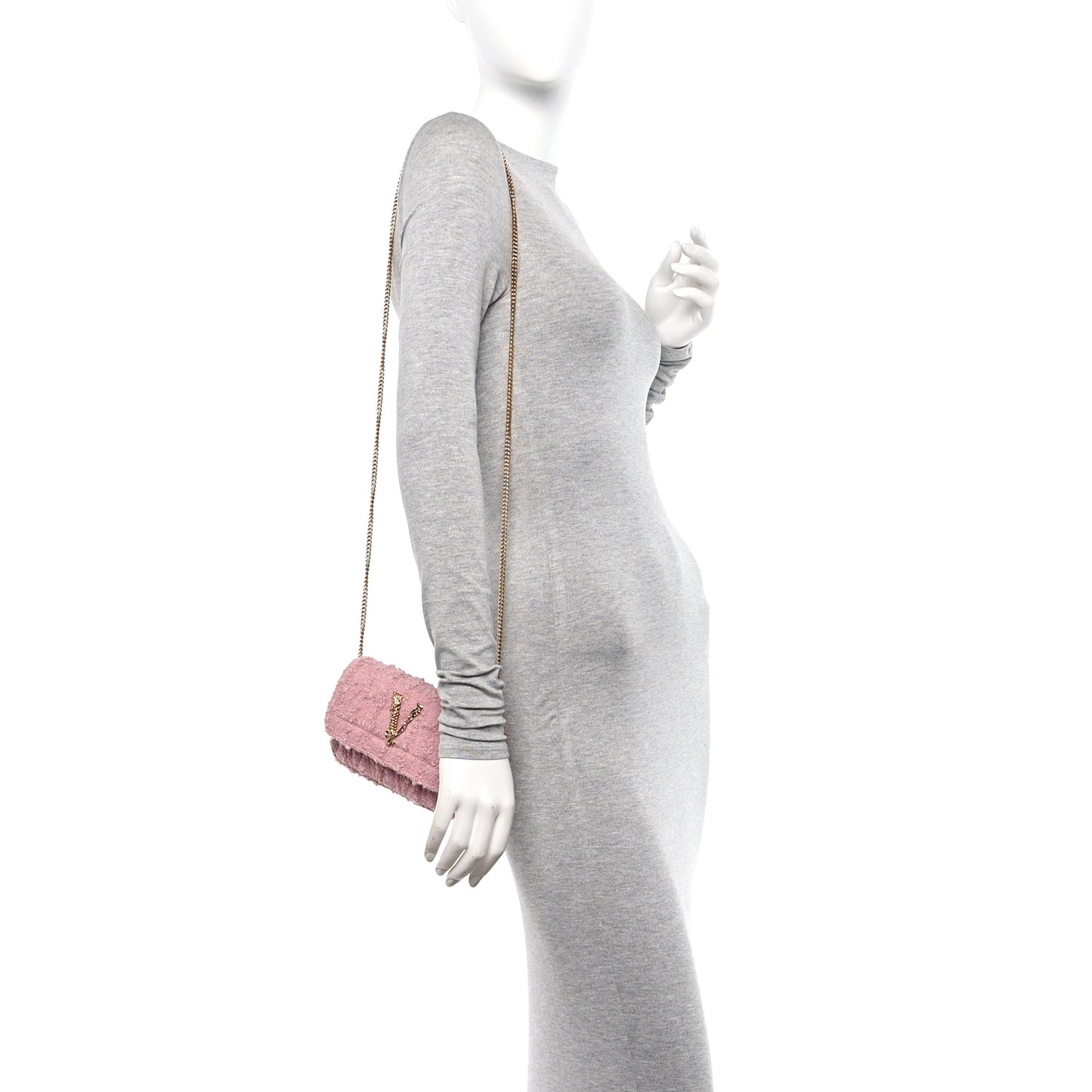 Tweed Lambskin Virtus Mini Chain Bag Pale Pink