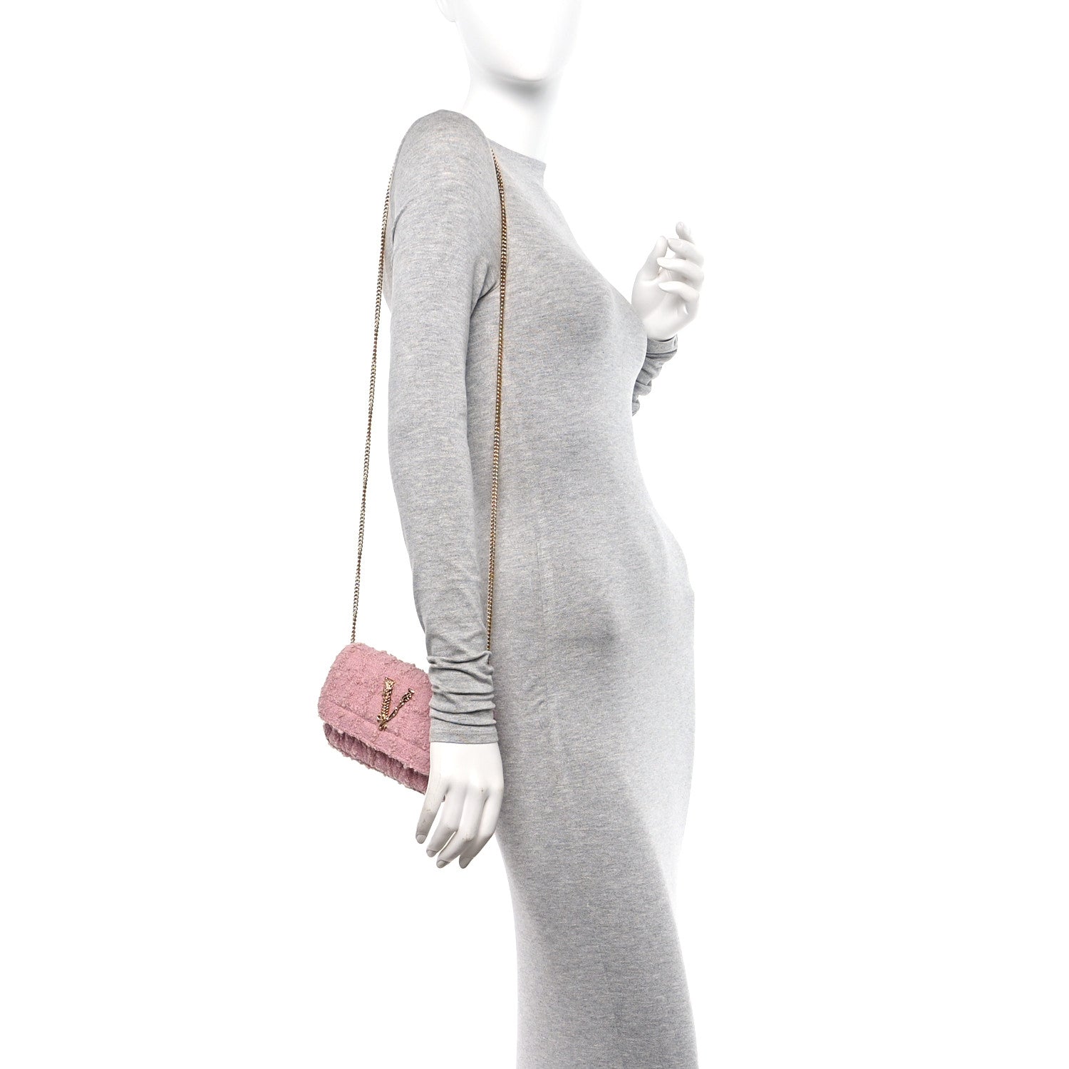 Versace Tweed Lambskin Virtus Mini Chain Bag Pale Pink 2 of 11