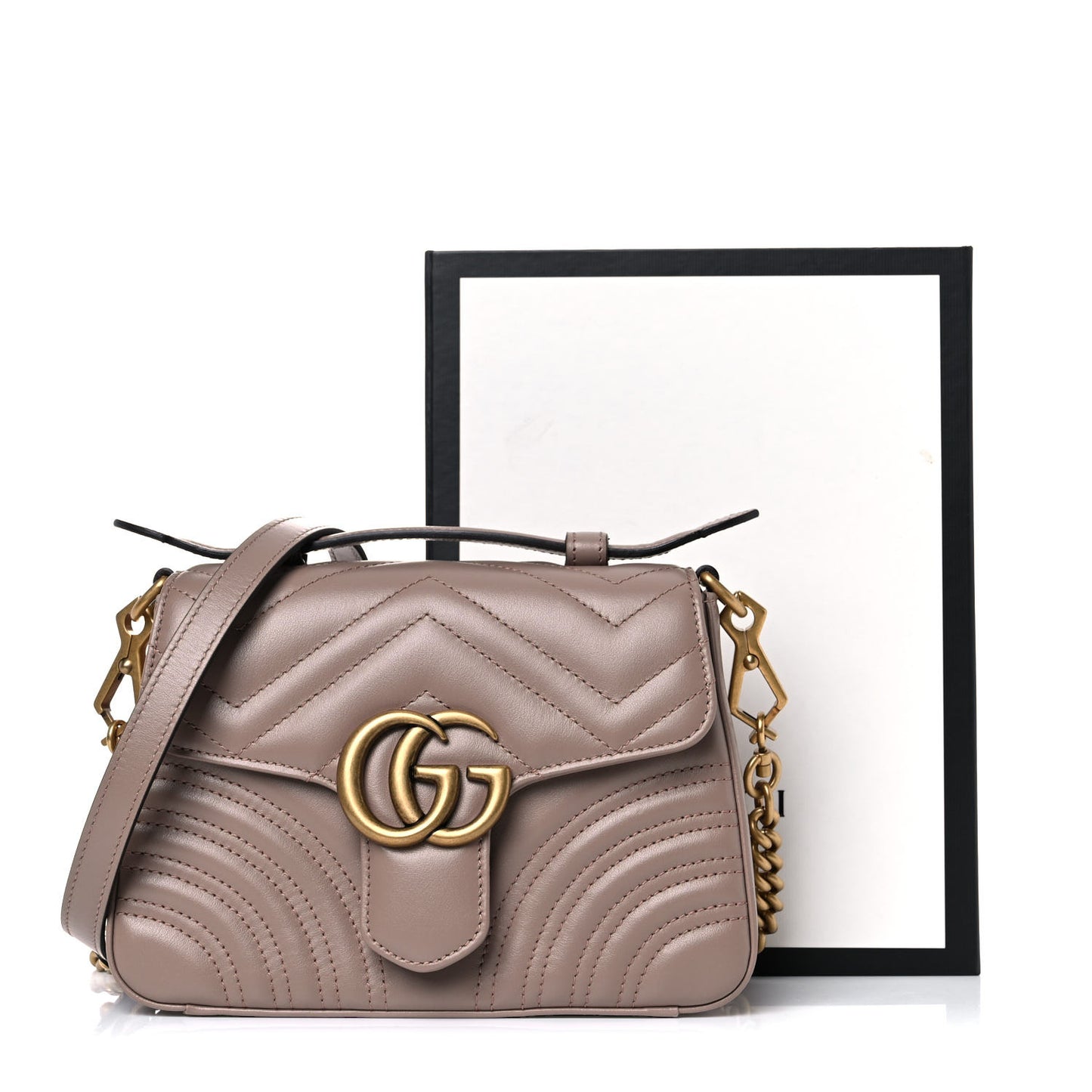 Calfskin Matelasse Mini GG Marmont Top Handle Shoulder Bag Porcelain Rose