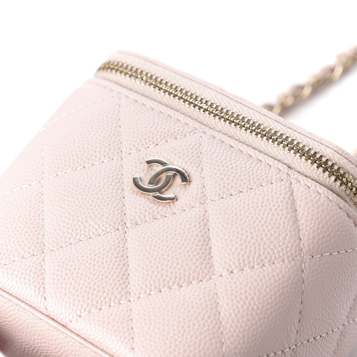 Caviar Quilted Mini Vanity Case With Chain Light Pink