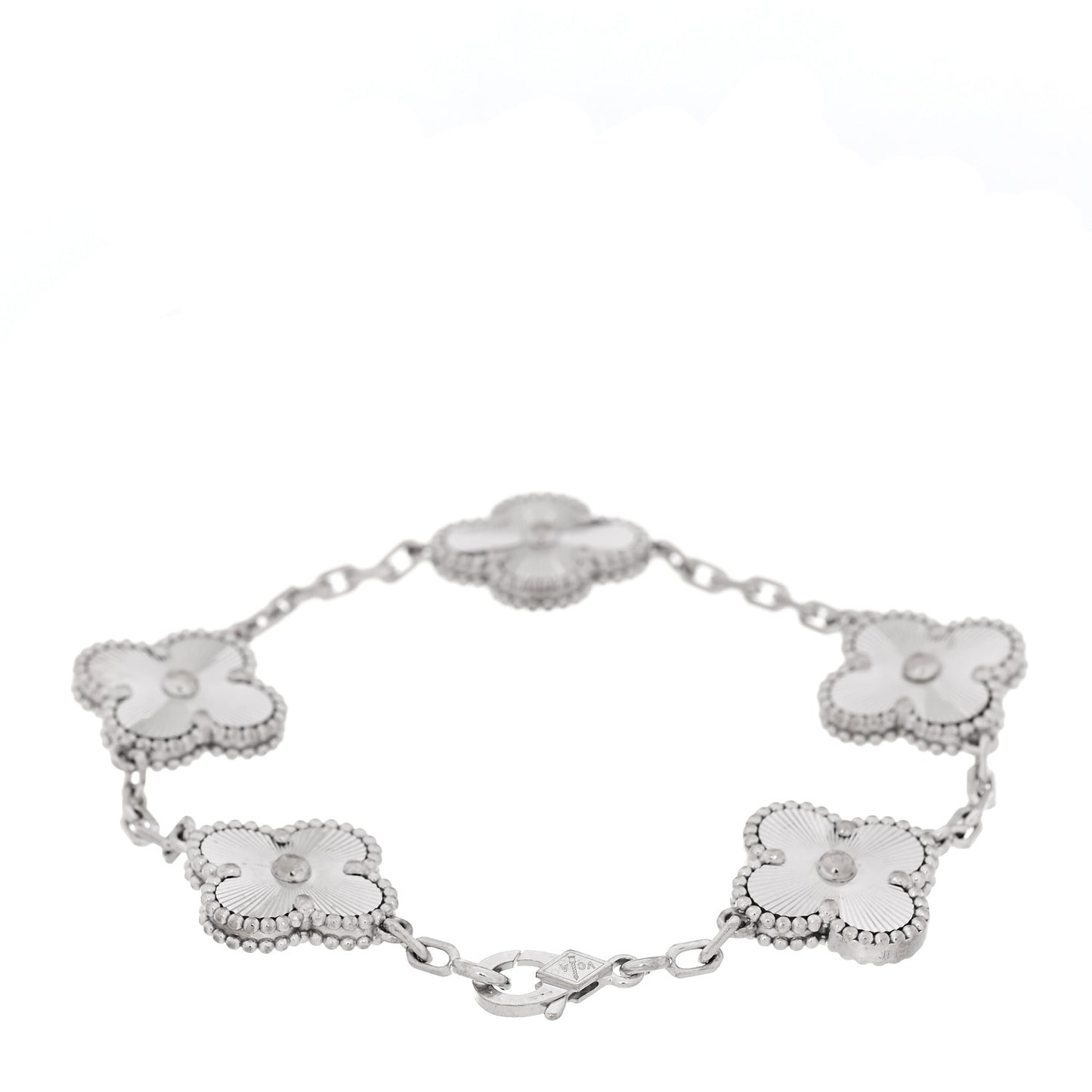 18K White Gold 5 Motifs Guilloche Vintage Alhambra Bracelet