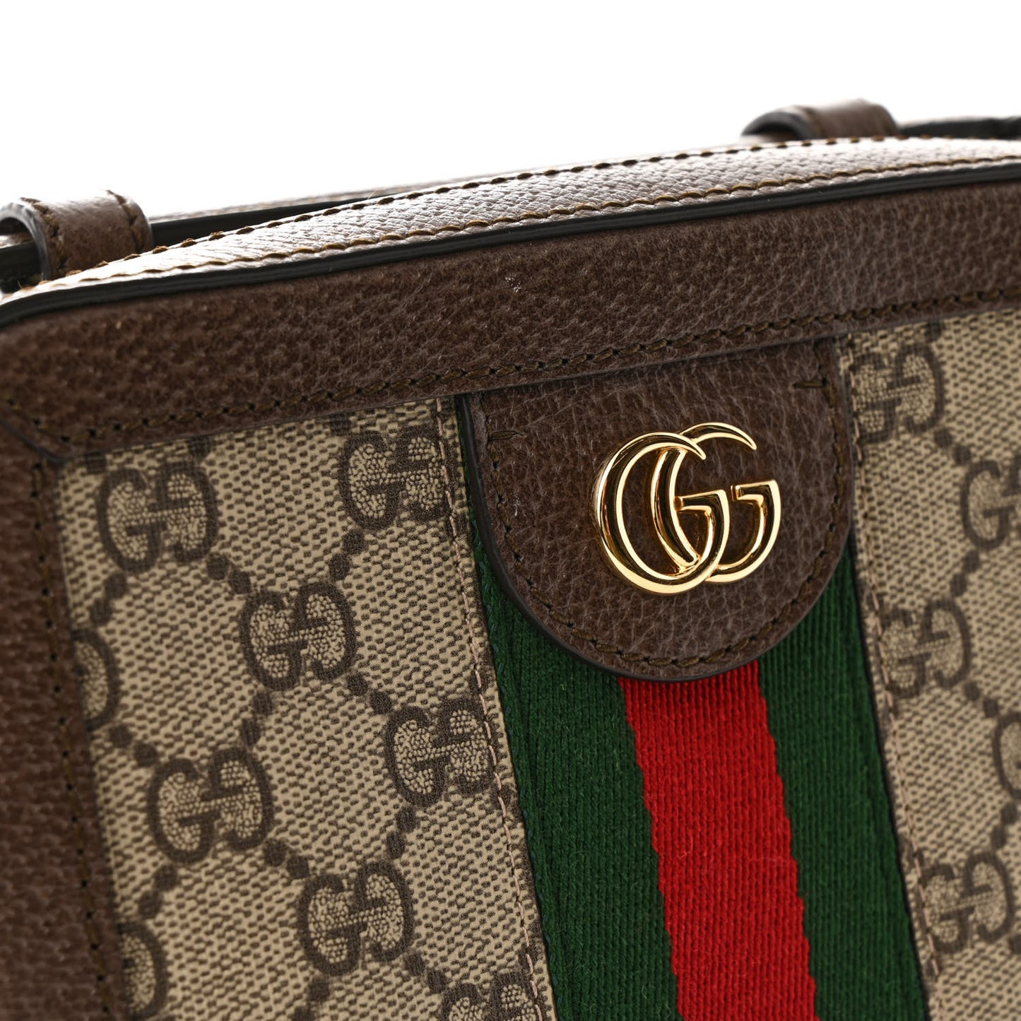 GG Supreme Monogram Mini Ophidia Top Handle Shoulder Bag Brown
