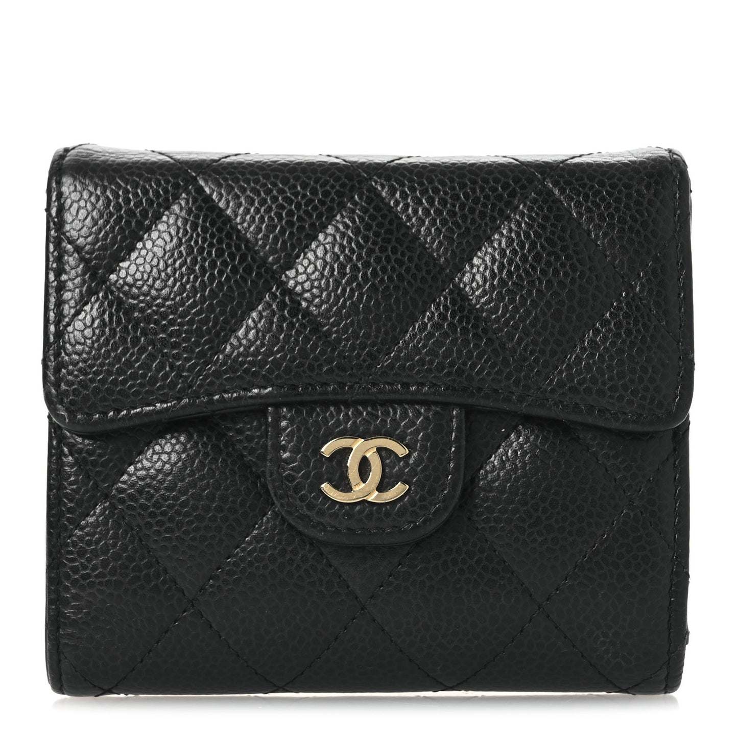 Caviar Quilted Compact Flap Wallet Black
