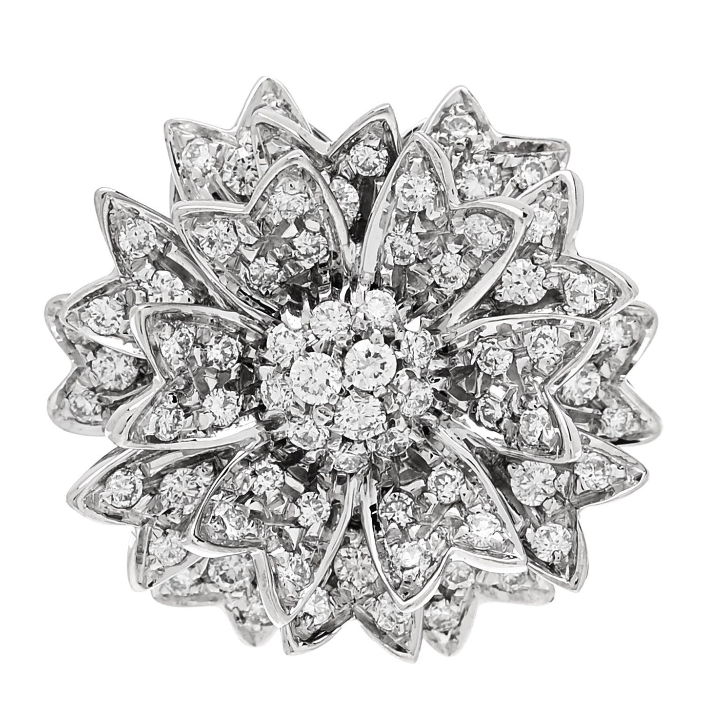 18K White Gold Diamond 1.10ctw Flower Ring 50 5.25