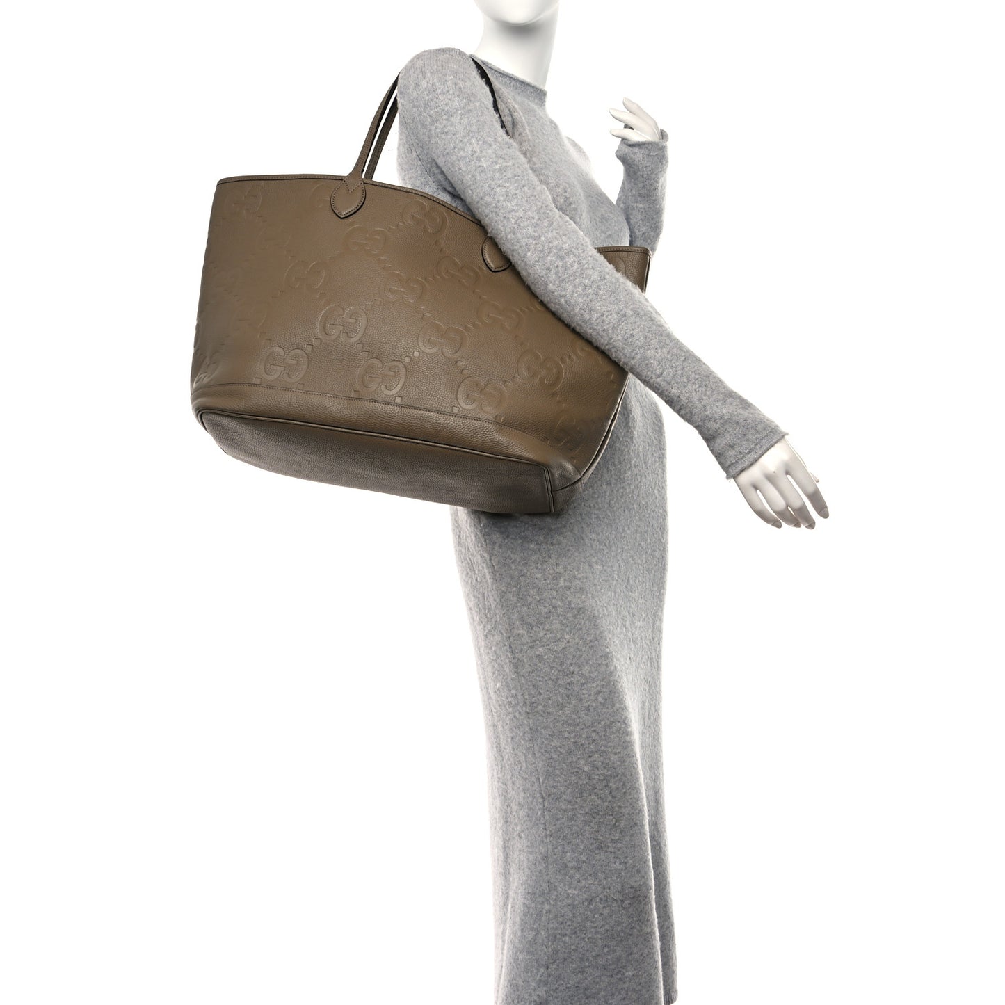 Monogram Jumbo GG Calfskin Web Large Shopping Tote Taupe