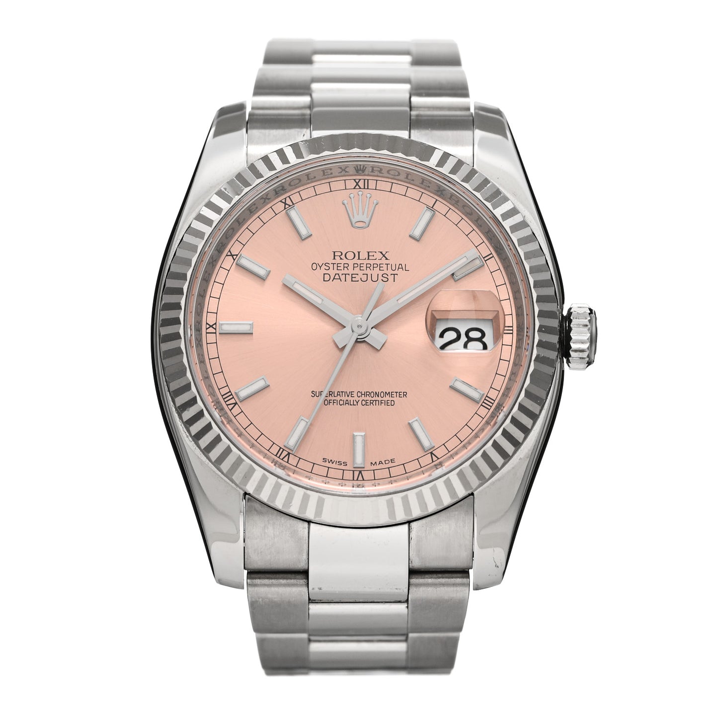 Stainless Steel 18K White Gold 36mm Oyster Perpetual Datejust Watch Pink 116234