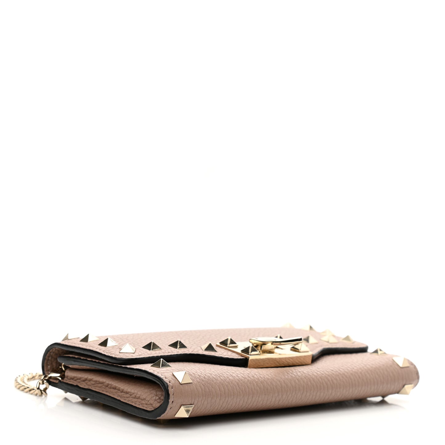 Pebbled Calfskin Rockstud Flip Lock Wallet On Chain Poudre