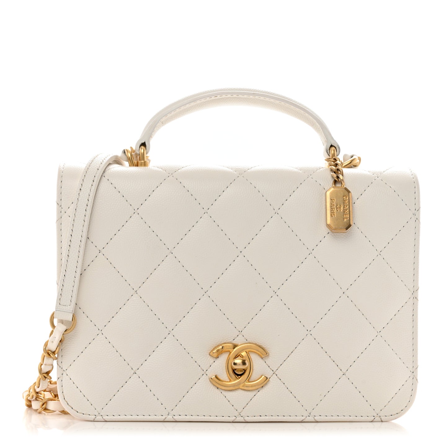 Caviar Quilted Mini Top Handle Flap White
