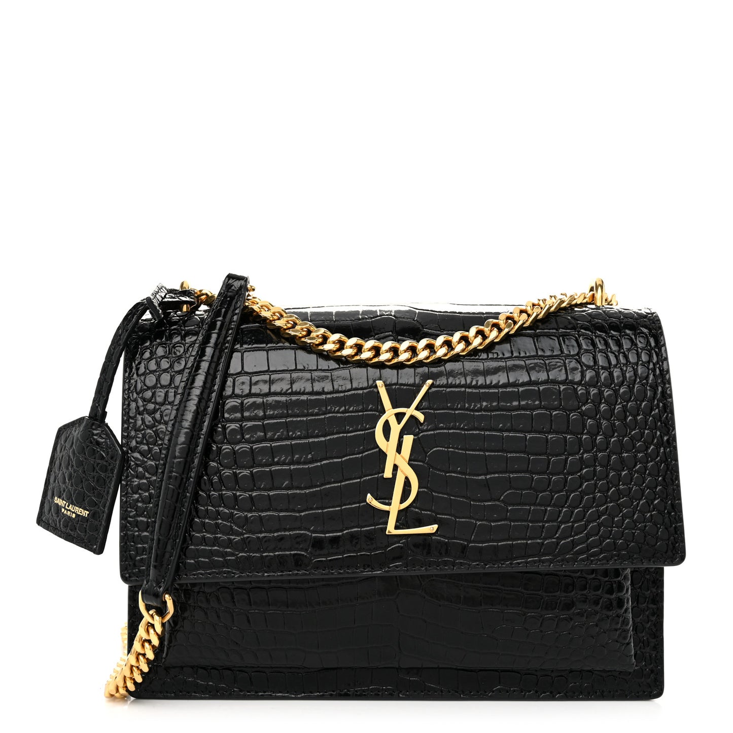 Calfskin Crocodile Embossed Medium Monogram Sunset Black