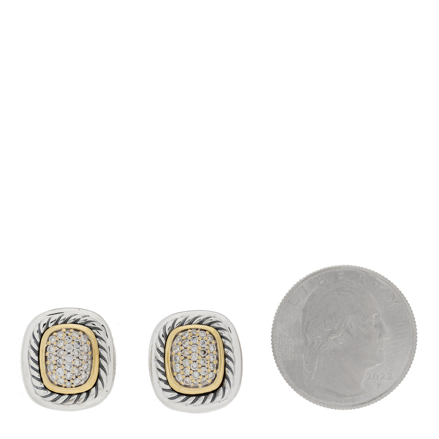 Sterling Silver 18K Yellow Gold Diamond Albion Pave Earrings