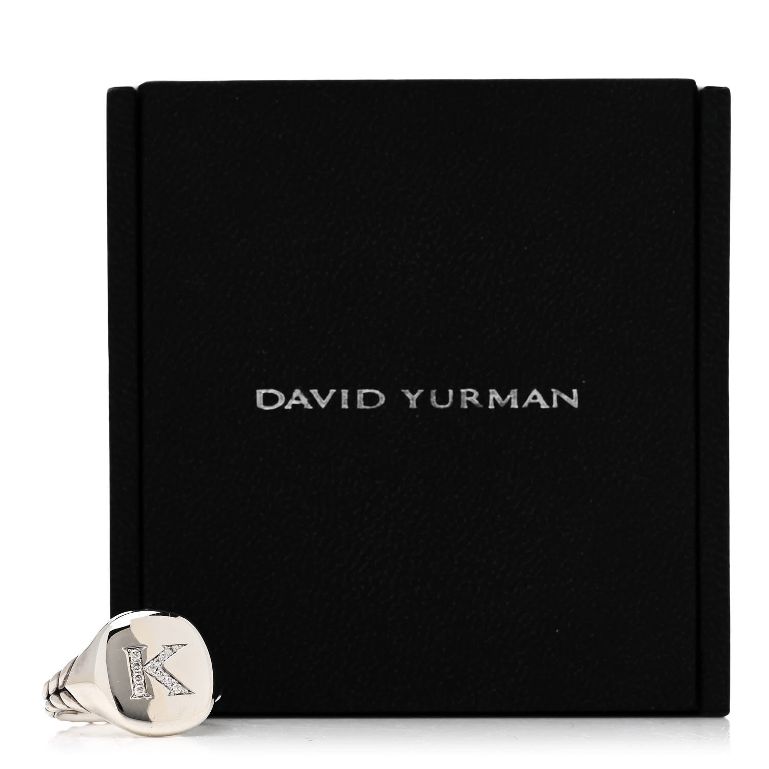 David Yurman Sterling Silver Diamond 14mm Initial K Pinky Ring 49 5 6 of 6