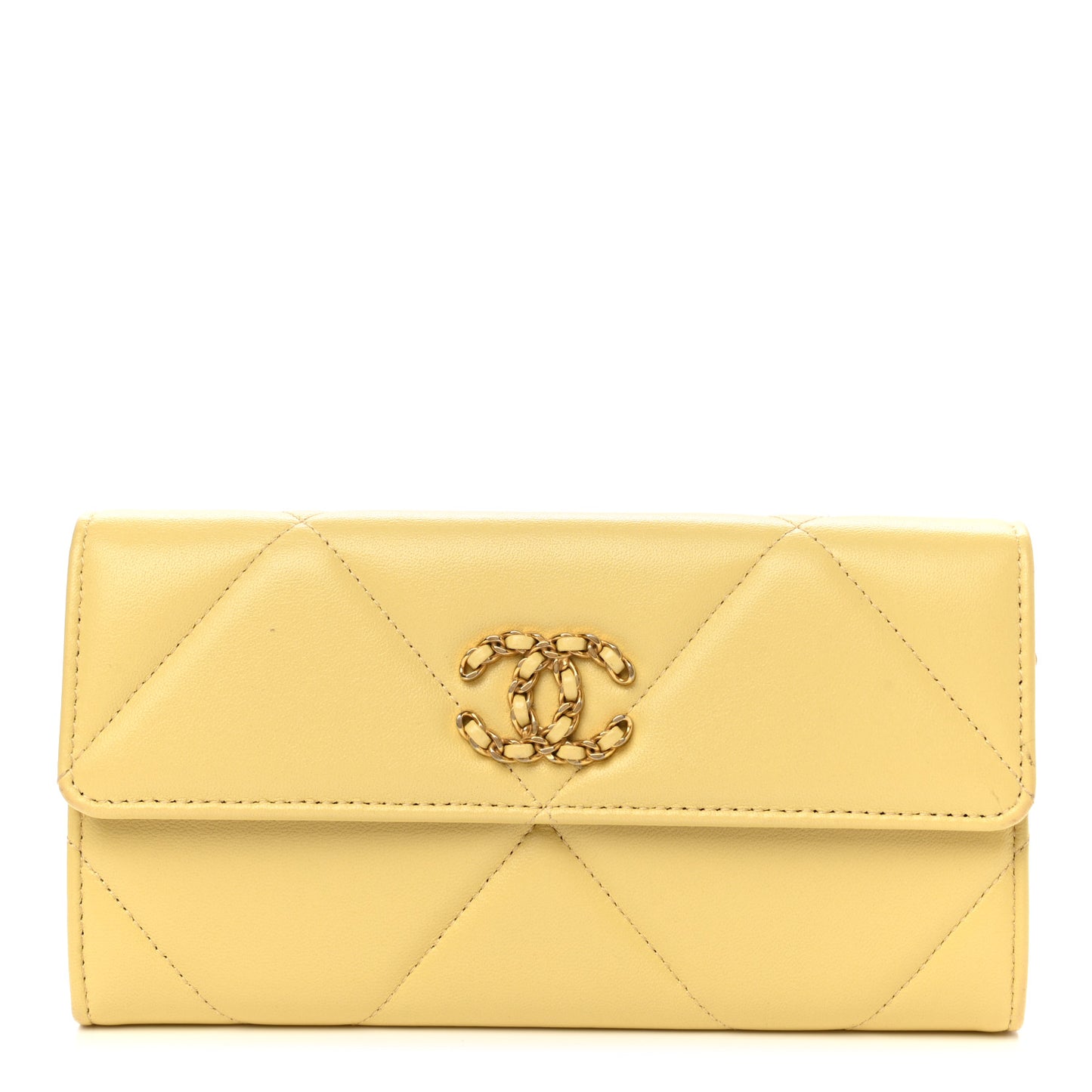 Lambskin Quilted Chanel 19 Flap Wallet Yellow