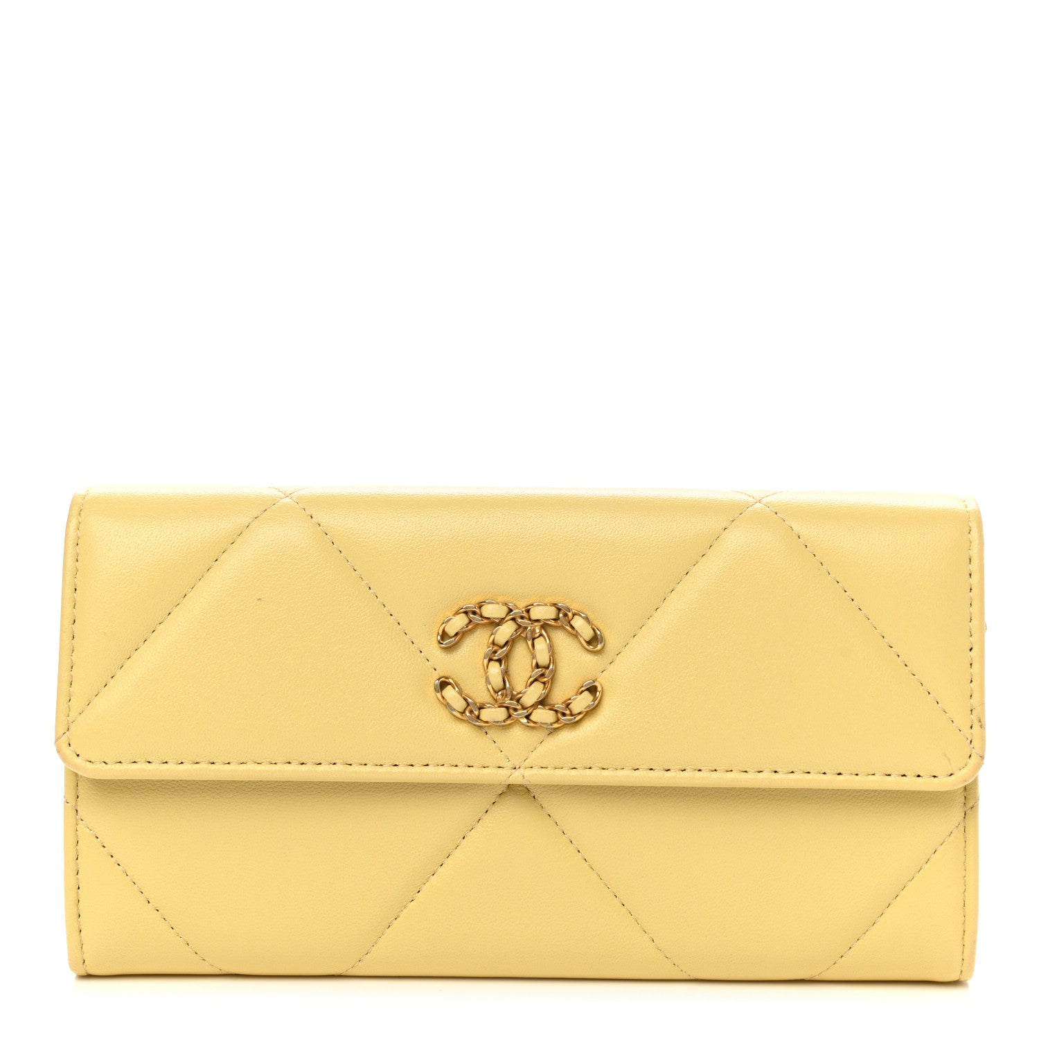 Chanel Lambskin Quilted Chanel 19 Flap Wallet Yellow 1 of 9