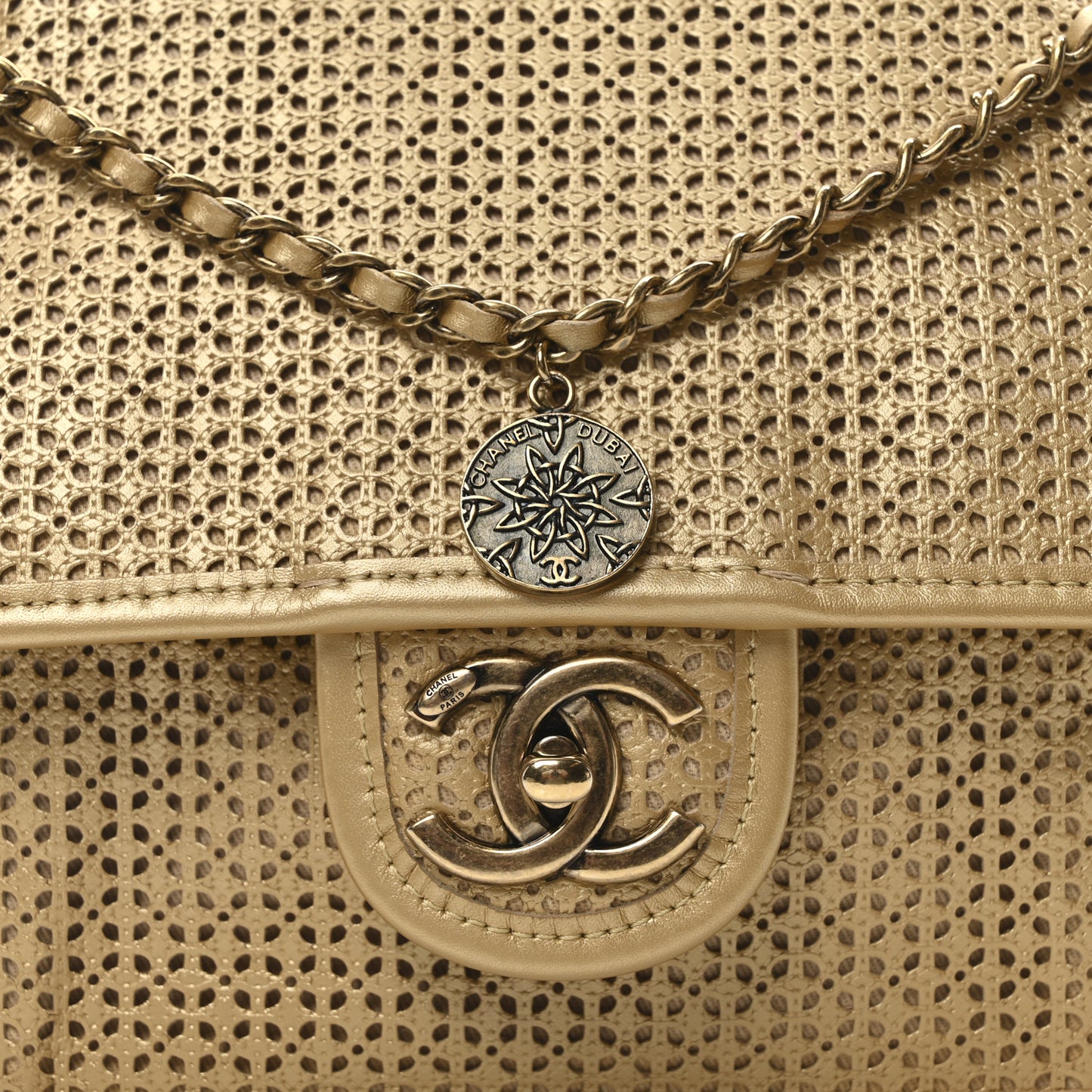 Metallic Perforated Calfskin Small Up In The Air Flap Gold