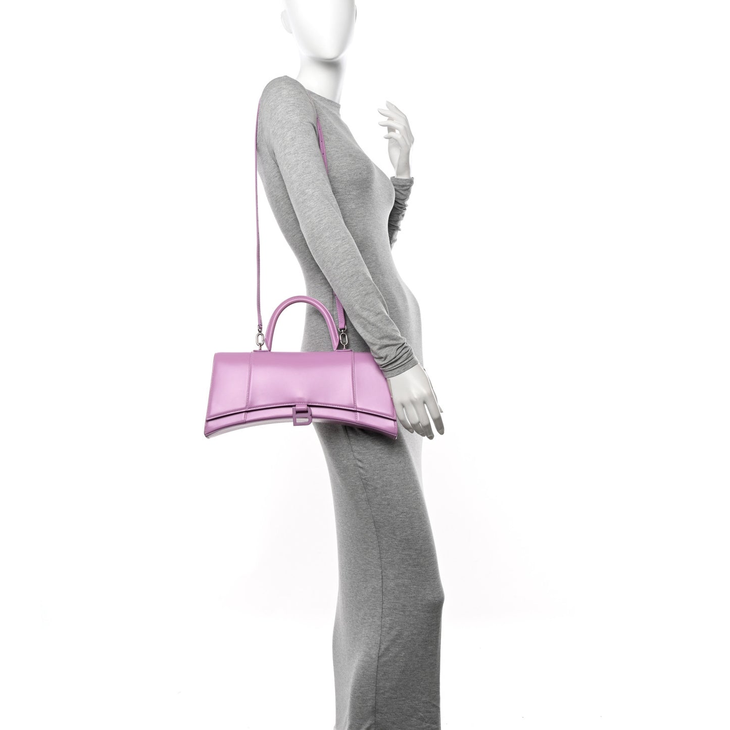 Shiny Box Calfskin Tonal B Hourglass Stretch Top Handle Bag Lilac