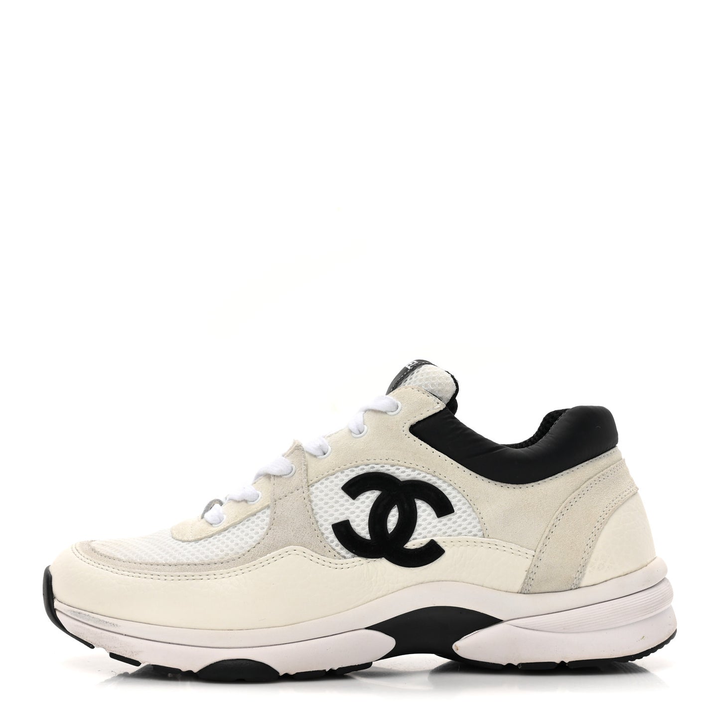 Mesh Suede Calfskin Grained Calfskin Womens CC Sneakers 40.5 White Black