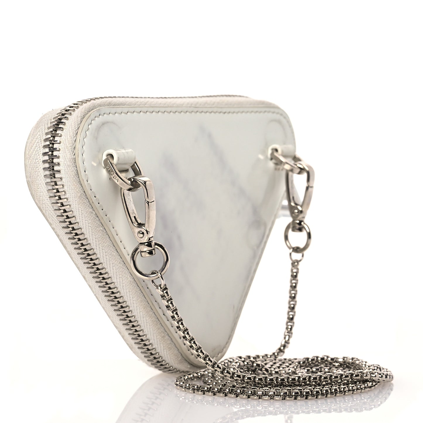 Spazzolato Mini Triangle Chain Crossbody Pouch White