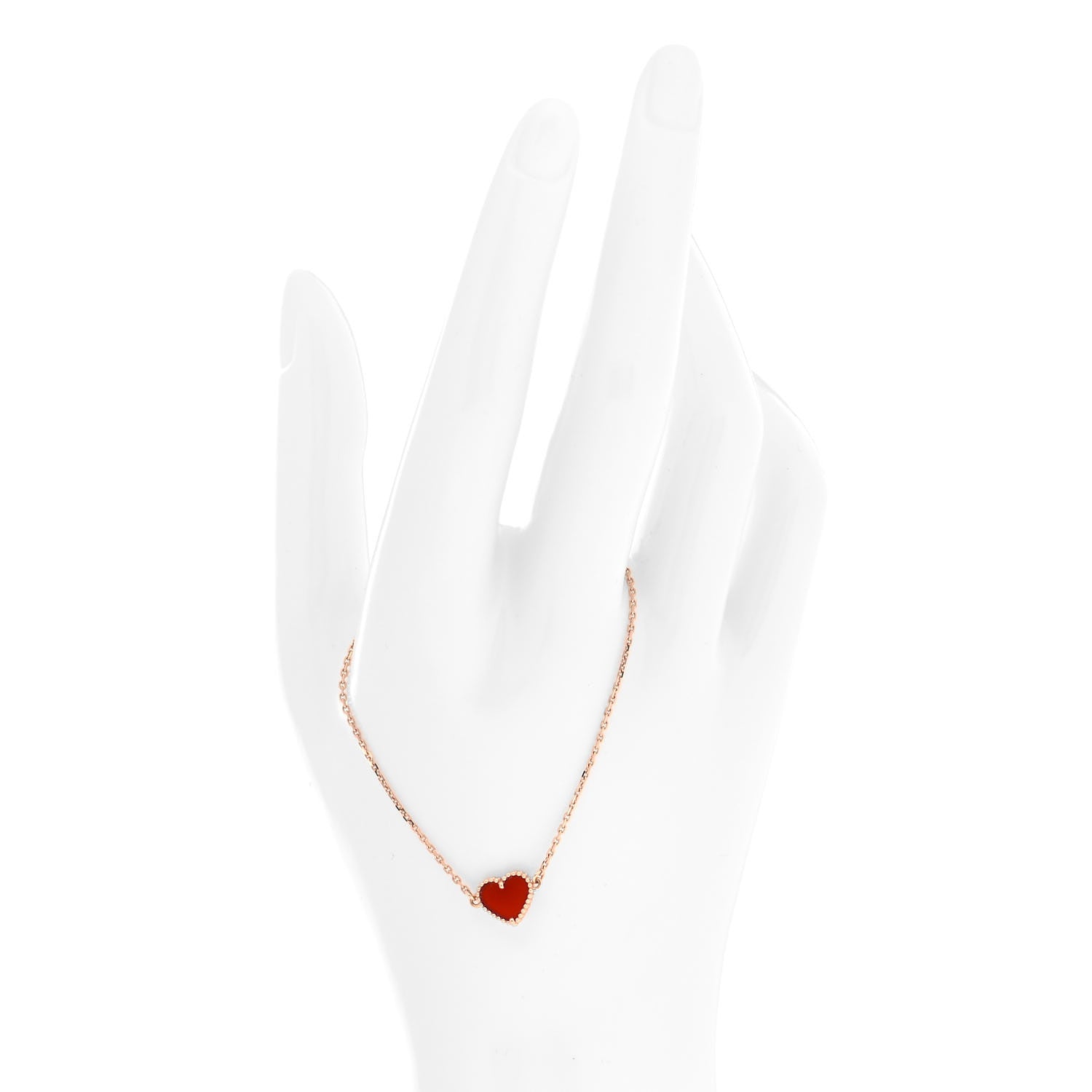 Van Cleef & Arpels 18K Rose Gold Carnelian Sweet Alhambra Heart Bracelet 2 of 7