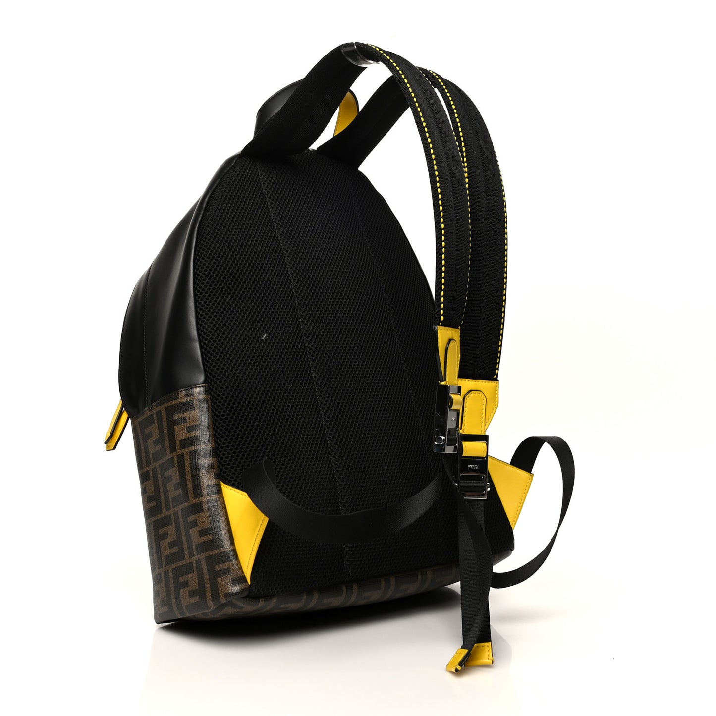 Glazed Fabric Calfskin FF 1974 Mania Pouch Pocket Backpack Mogano Panna Black Yellow