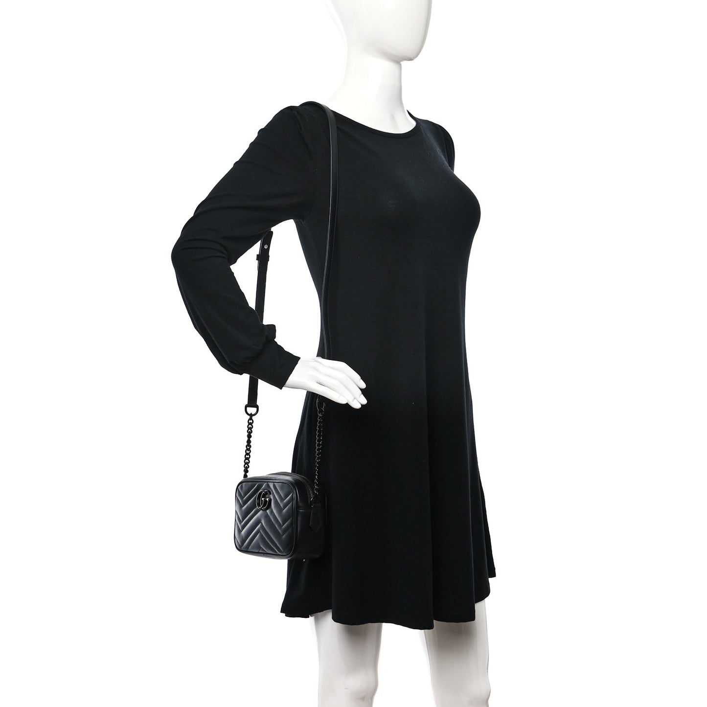 Calfskin Matelasse Monochrome Mini GG Marmont Chain Shoulder Bag Black