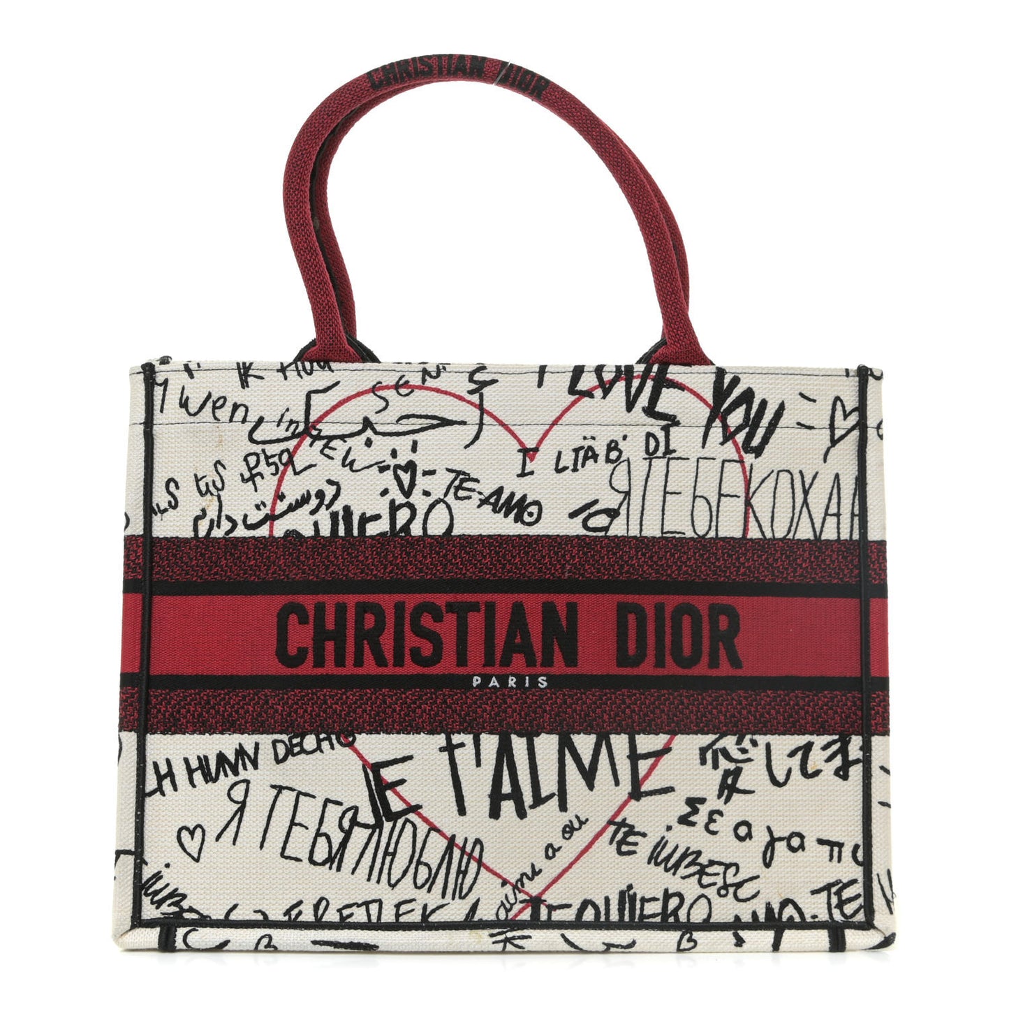 Canvas Embroidered Medium Dioramour Graffiti Book Tote Latte Multicolor