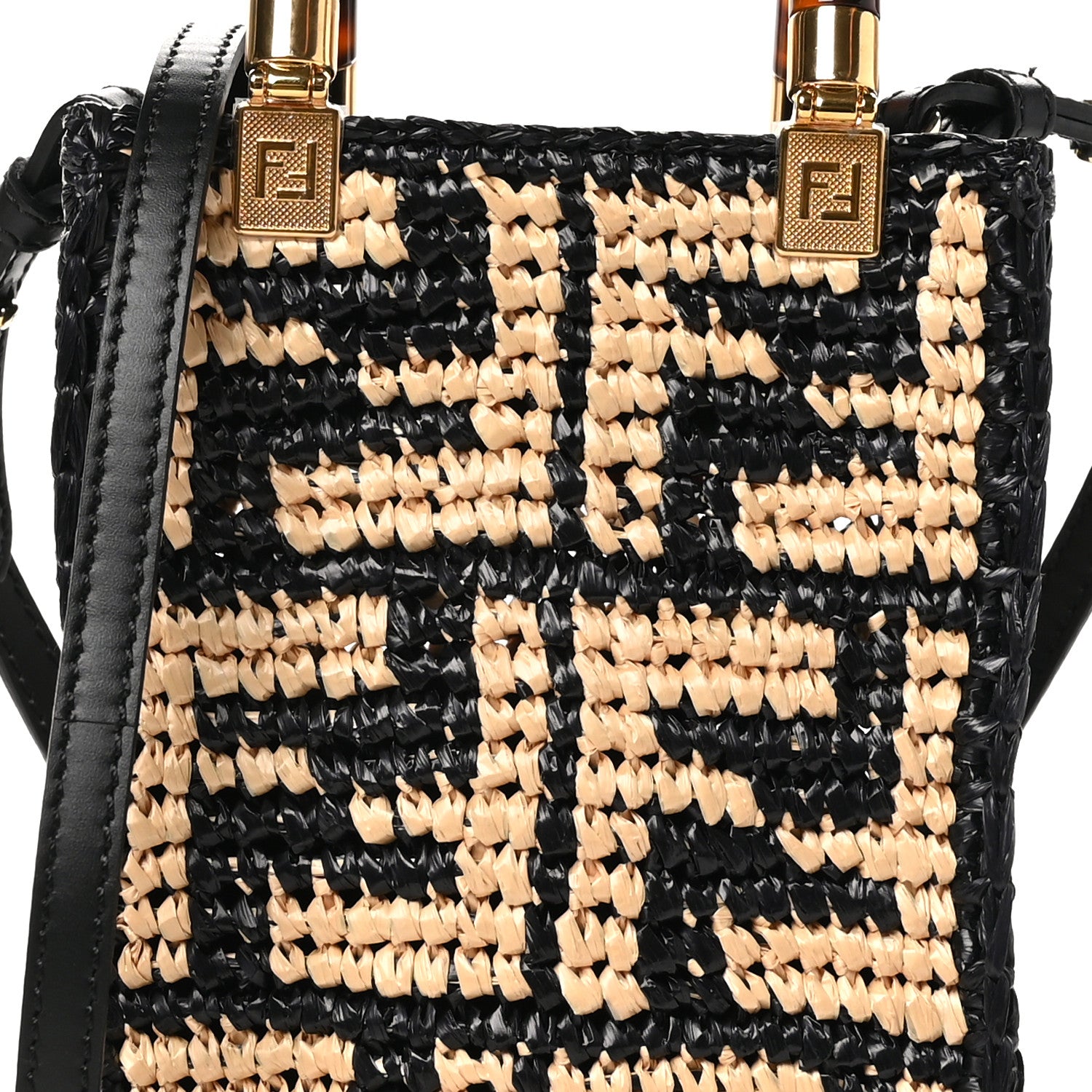 Fendi Raffia Plexiglass Crochet Mini Sunshine Shopper Tote Black 8 of 10