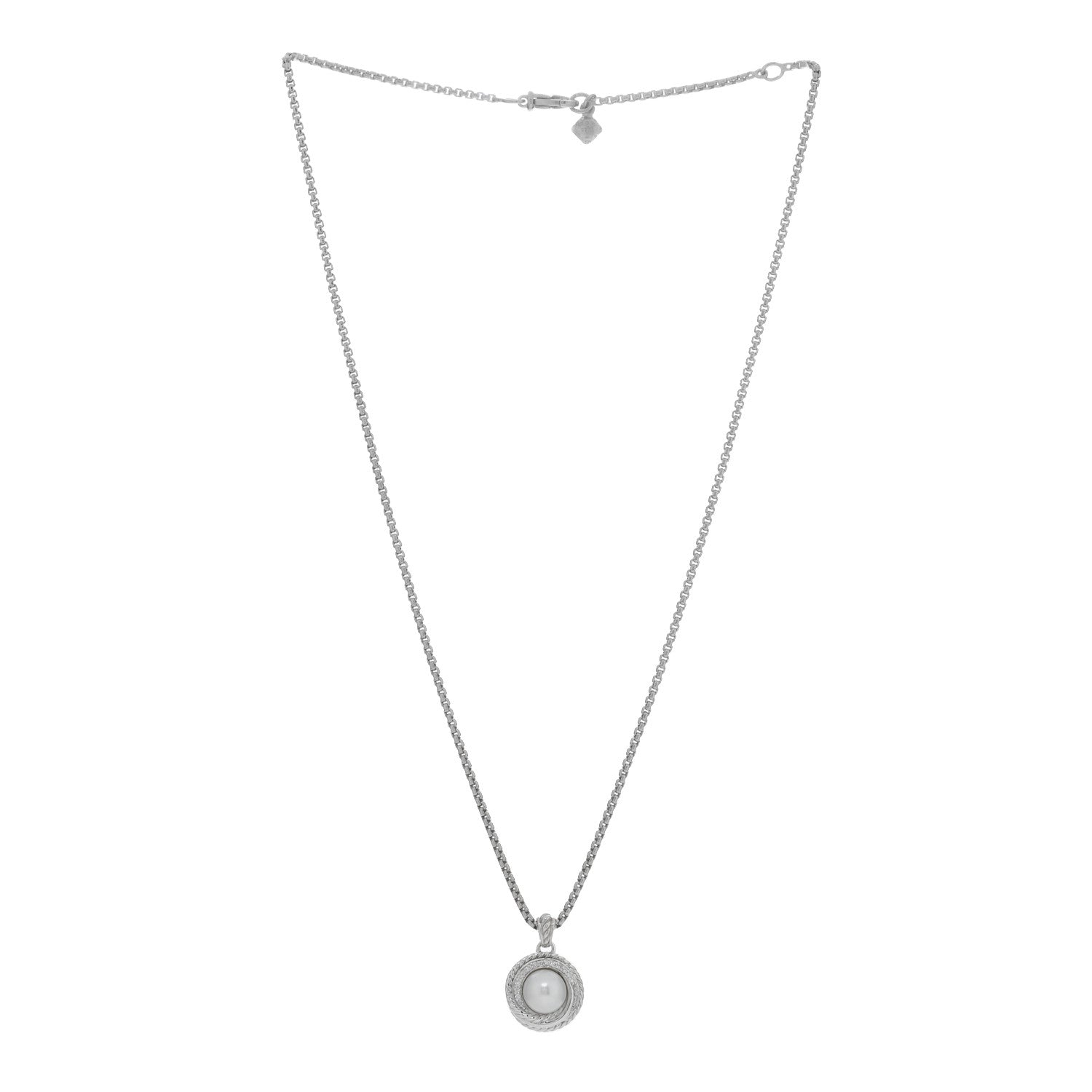 David Yurman Sterling Silver Diamond Pearl 8mm Crossover Pendant Necklace 2 of 4