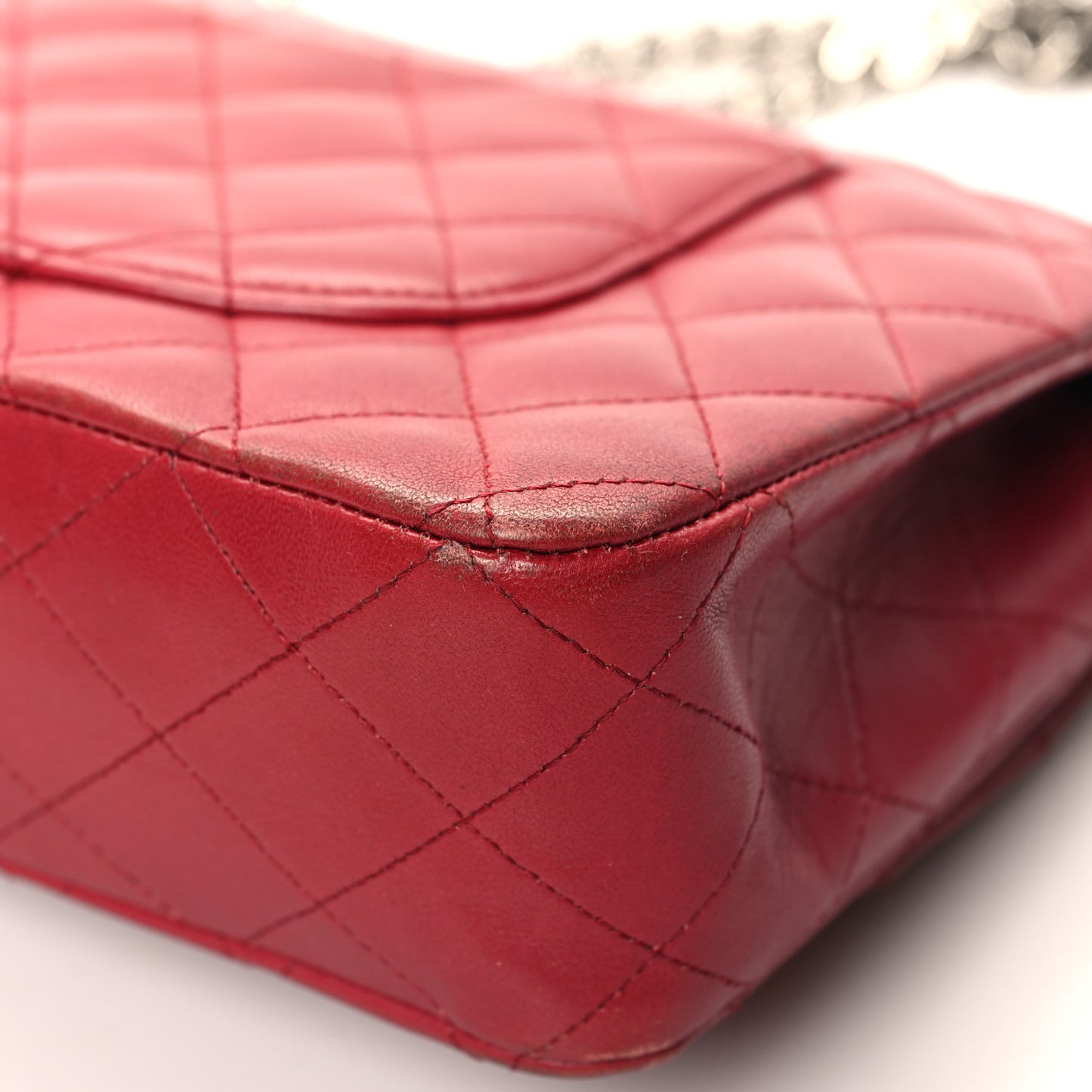 Glazed Lambskin Quilted Medium Double Flap Bijoux Chain Red