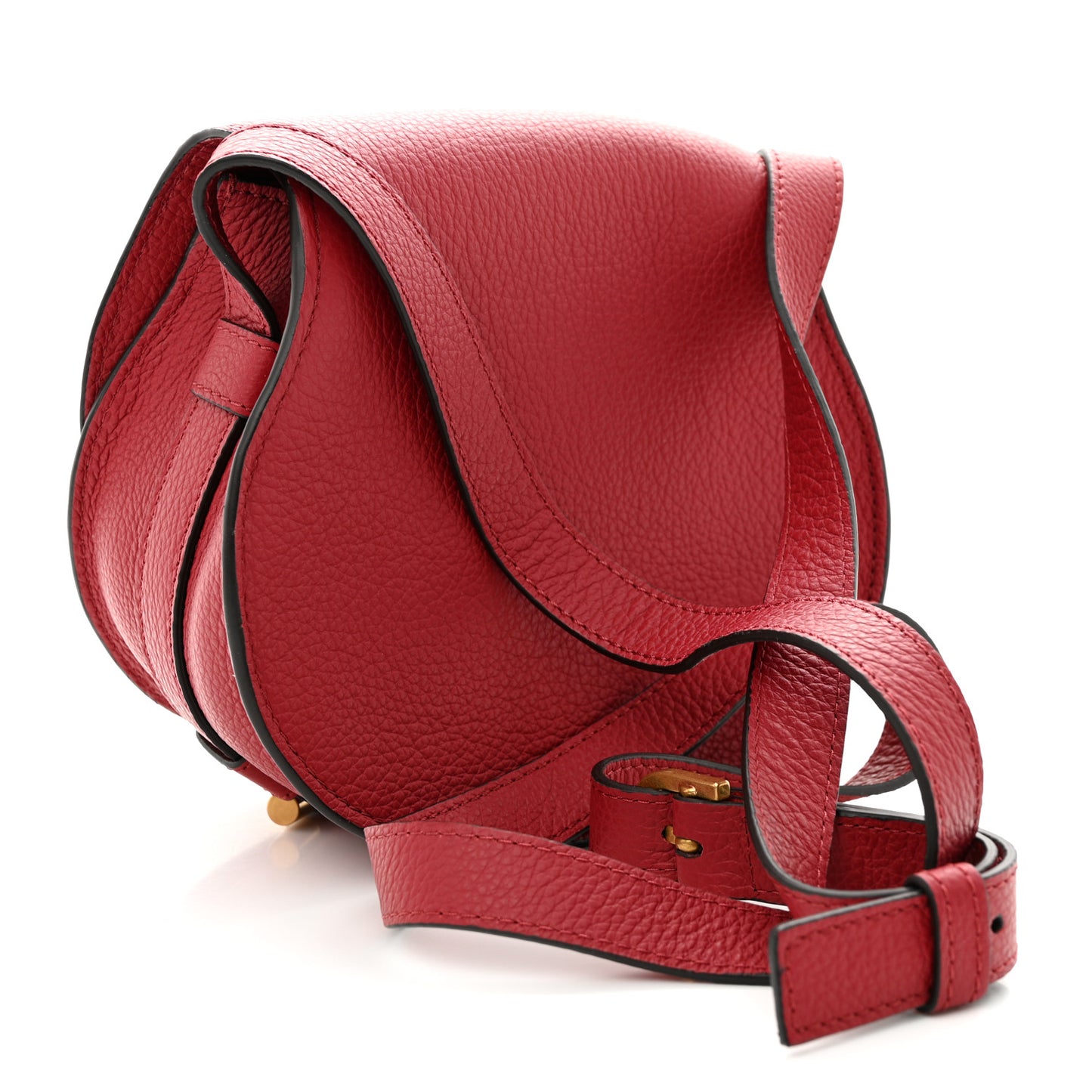 Grained Calfskin Small Marcie Saddle Bag Red