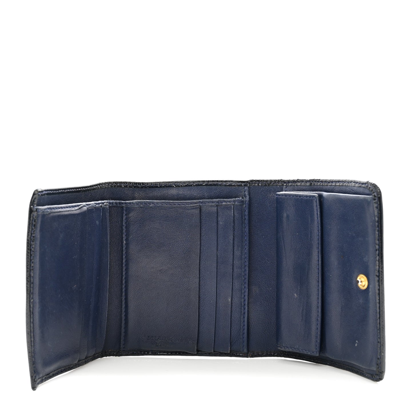 Saffiano Vernice Tri-Fold Compact Wallet Navy Blue