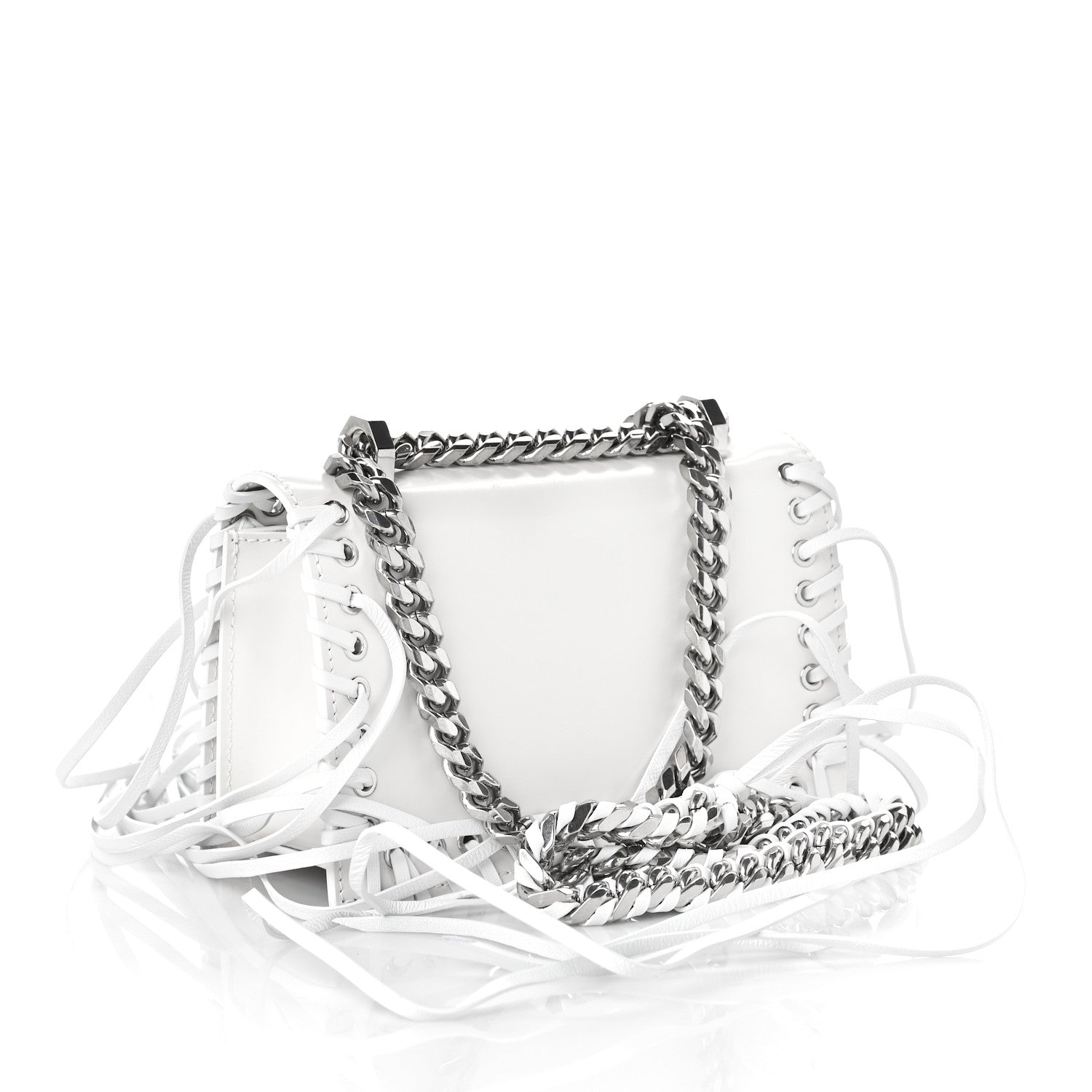 Alexander McQueen Calfskin Woven Fringe Mini Jeweled Satchel White 3 of 9